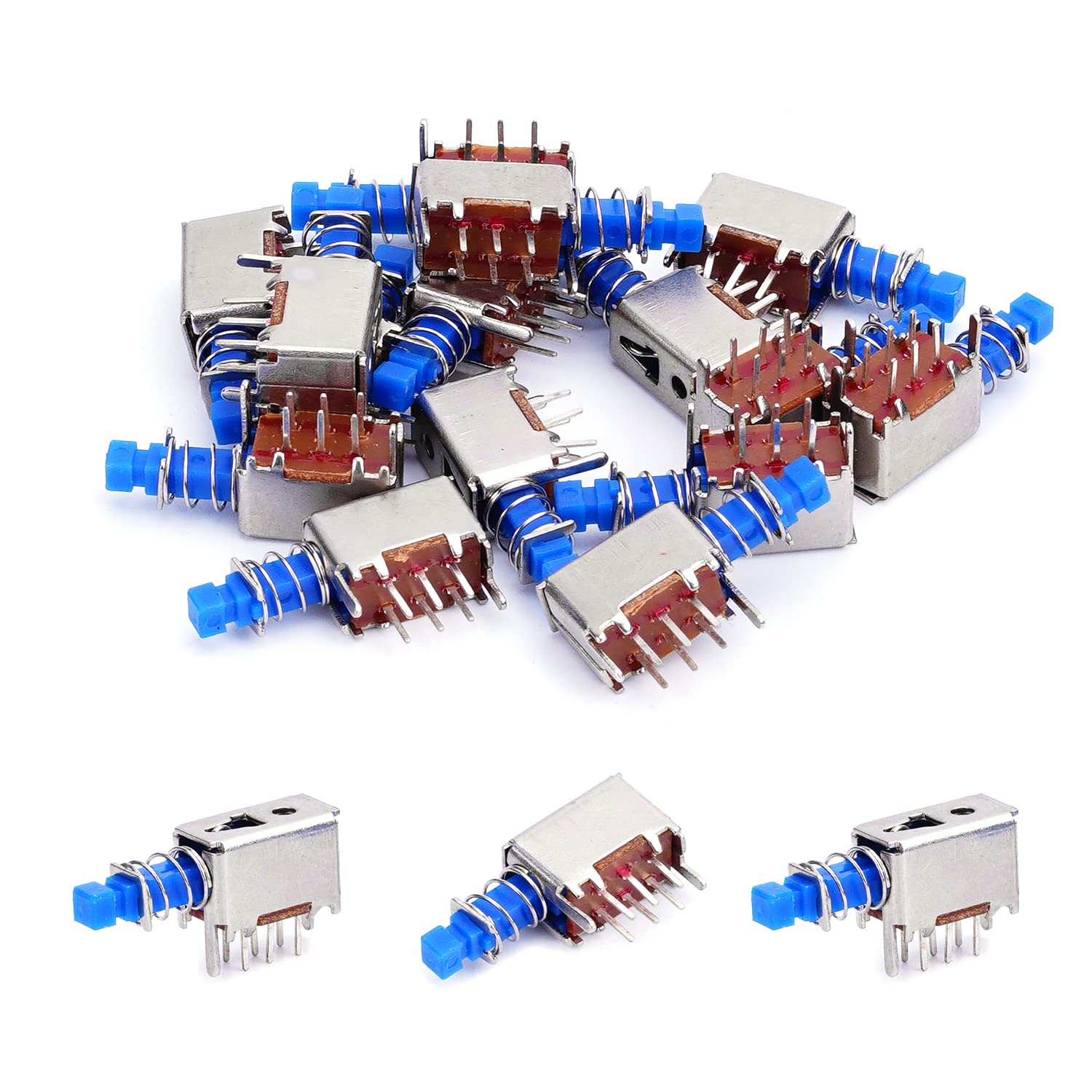 Fielect 15pcs Push Button Switch Self-Locking Double Row DPDT 6 Pin 1 Position with Spring Power Switch Blue A04