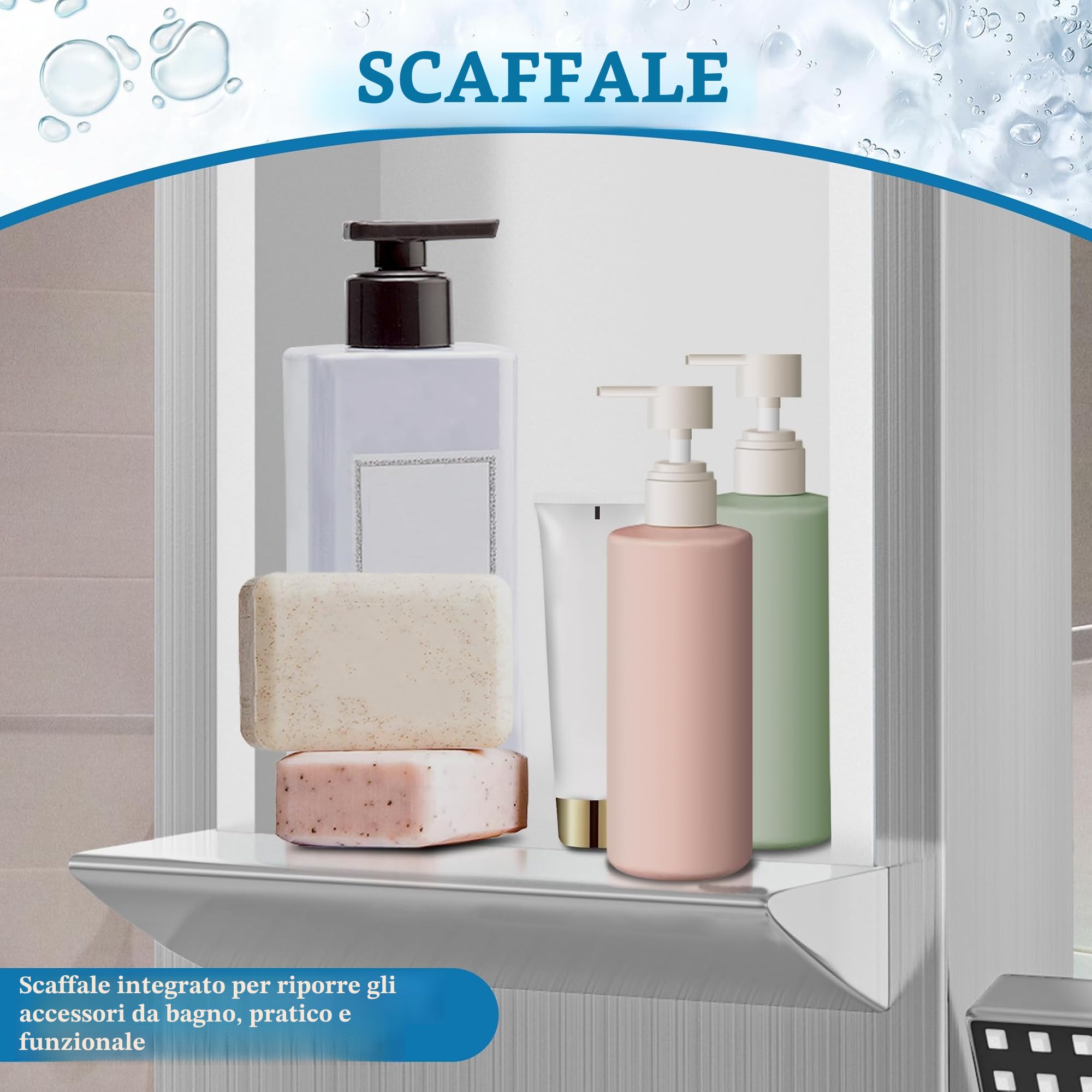 FIVMEN Pannello doccia con colonna doccia in acciaio inox, 5 funzioni, doccia a pioggia a cascata, getti massaggianti, doccetta per vasca e doccia, set completo, colore: argento
