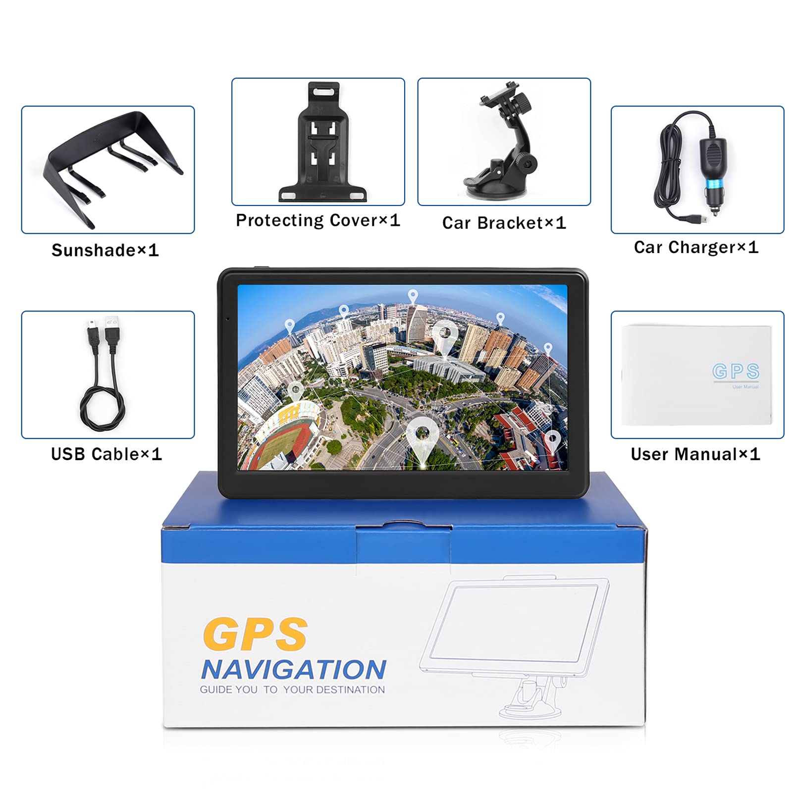 GPS Voiture: écran Tactile 7 Pouces 8G 256M Navigation avec Guide Vocal Poi Avertissement Flash Mise à Jour de Carte Gratuite à Vie pour 52 Pays