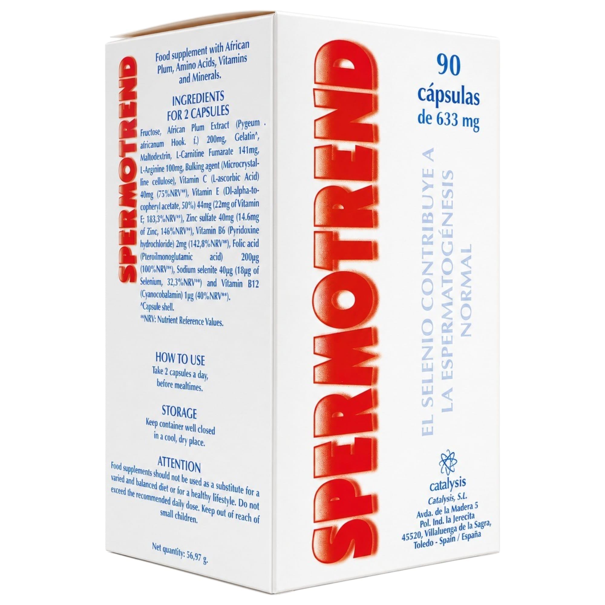 l carnitina para espermatozoides Catalysis Spermotrend 90 Cápsulas - Suplemento para Fertilidad Masculina -  Con Zinc, Selenio y L-Carnitina