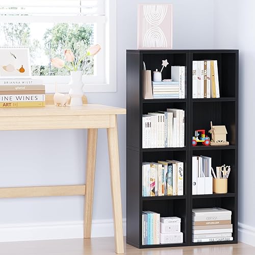 Miniatura 2 de Estantería y estantería abierta moderna de 4 niveles, estantes de almacenamiento de pie, estante de almacenamiento de cubo de madera para oficina en