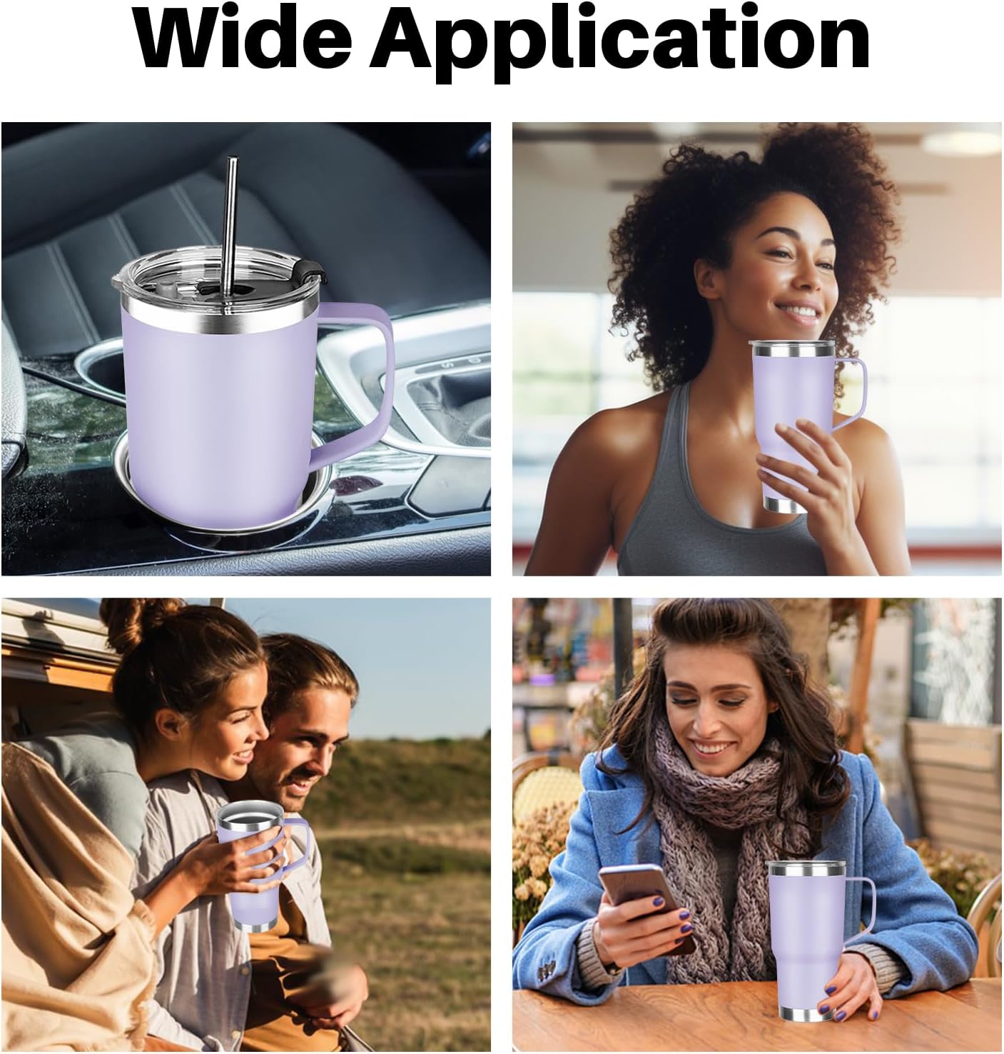 20 oz Tumbler with Handle, Stainless Steel Insulated Tumbler with Lid and Straw, Double Wall Vacuum Coffee Mug Tumbler, Insulated Coffee Thermal Cup for Cold and Hot (Light Purple) - Image 7