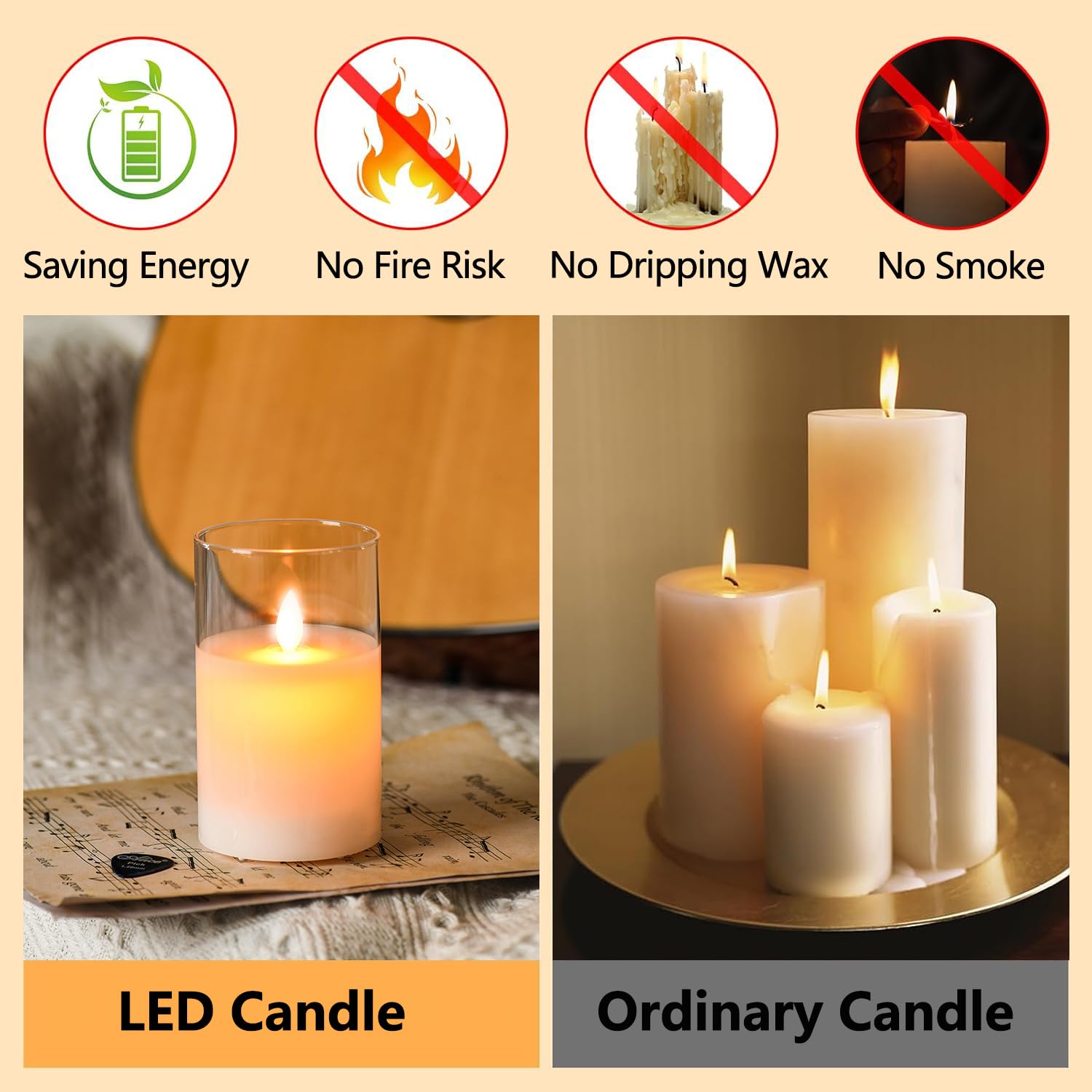FiiMoo - Velas LED recargables, lote de 2, mando a distancia, vela USB, vacilante, decorativas para fiestas, cumpleaños, boda, 12,5 cm, cristal blanco