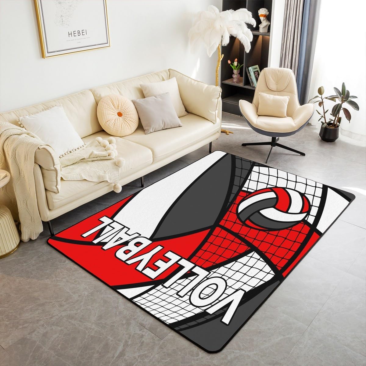 Feelyou Girls Pink Volleyball Area Rug 3x5 Volleyball Player Living Room Rugs Kids Boys Sports Game Decorative Rug Sports Theme Indoor Floor Mat