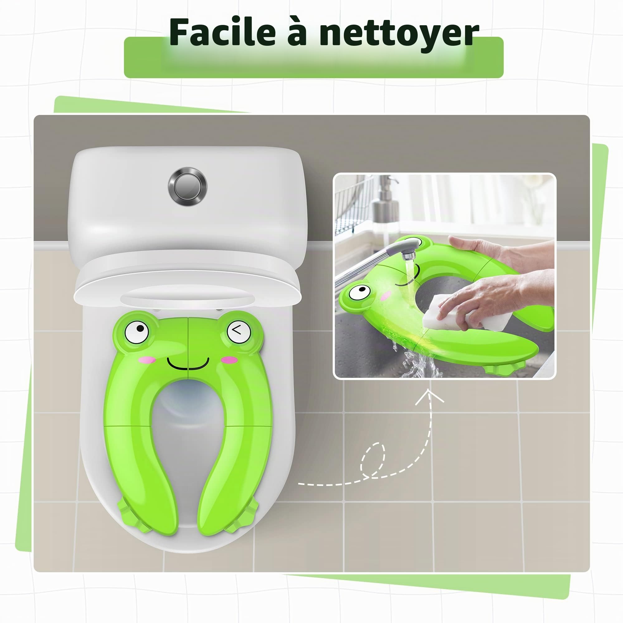 Maliton Reducteur Toilette Enfant,Reducteur Toilette Enfant Pliable,Peut êTre RéUtilisé Rehausseur Toilette Enfant,Formation AntidéRapante, Livré Avec Sac De Rangement -grenouille verte