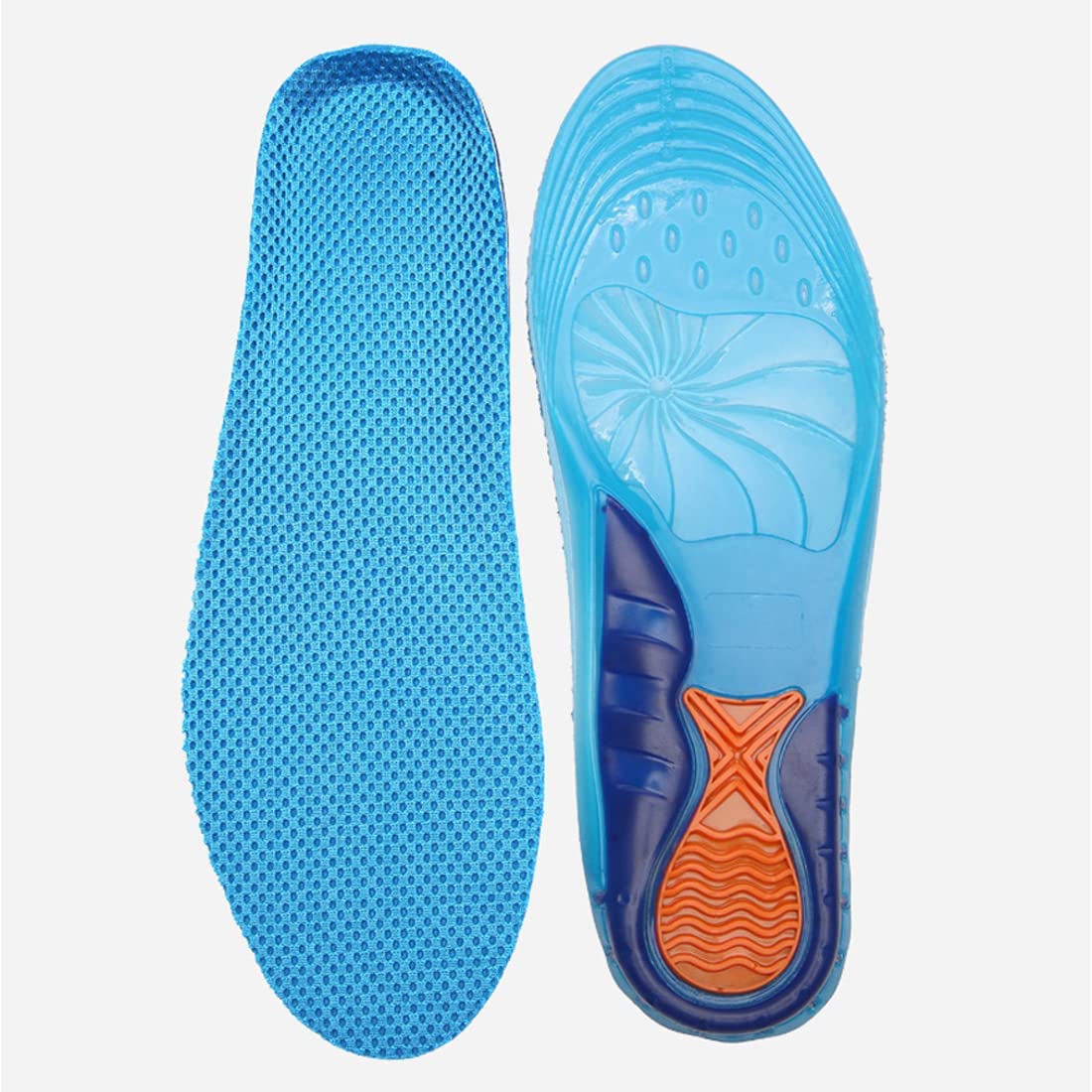 Men's Size 8-13 TPR Silicone Gel Insoles with Comfortable Mesh Fabric, Blue Active Silicone Inserts for Arch Support and Hiking Athlete