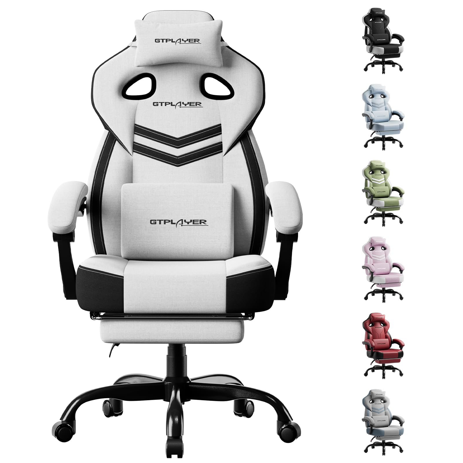 GTPLAYER Gaming Chair for Adults, Ergonomic Big &amp; Tall Chair, White Grey