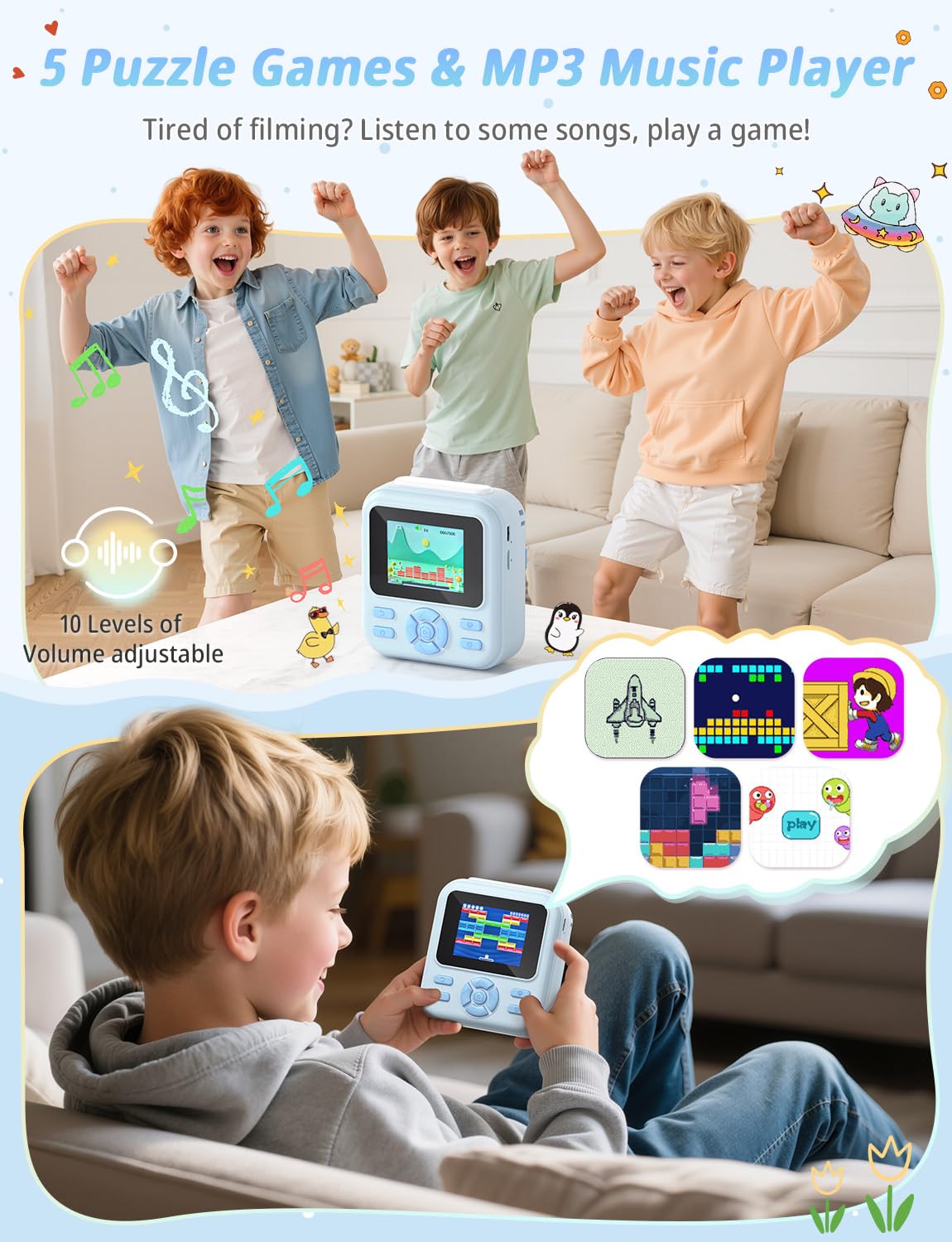 YOHOOLYO Aparat natychmiastowy dla dzieci, 2,4-calowy aparat natychmiastowy dla dzieci z kartą 32 GB i 3 rolkami papieru, cyfrowe zabawki wideo HD 1080P-niebieski