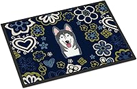 Vista 210 de Caroline's Treasures BB1449JMAT - Tapete de bienvenida de carlino negro, 24 x 36 pulgadas, tapete azul para puerta delantera, para interiores