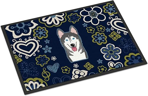 Miniatura 210 de Caroline's Treasures BB1449JMAT - Tapete de bienvenida de carlino negro, 24 x 36 pulgadas, tapete azul para puerta delantera, para interiores