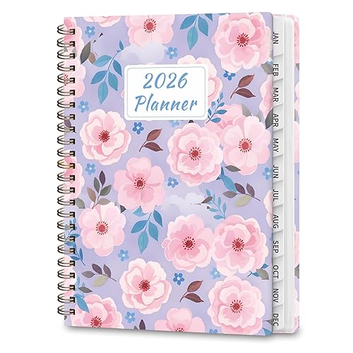 Valome 2026 Planner, Weekly and Monthly Calendar Planner , Jan 2026 - Dec 2026, Hardcover Calendar Planner with Tabs, Spiral Bound, Inner Pocket, Agenda Notebook for Office School Supplies, 6.2" x 8.5" - Pink Blossoms