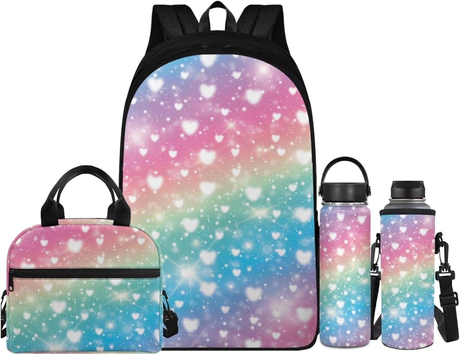 Flashideas Butterfly Flower Backpack School Set 4Pcs Portable Lunch Bag Insulated Water Bottle Water Bottle Carrier with Strap Kids Backpack for Girls 8-10 for Teens Girls Middle School High School
