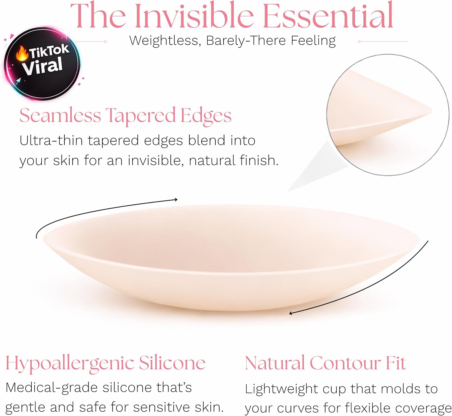 Nipple Covers for Sensitive Skin, Reusable Silicone Nipple Pasties, Seamless Invisible No Show Adhesive Breast Covers, Waterproof Sweatproof Sticky Bra Alternative, A-D Cup, Matte Creme