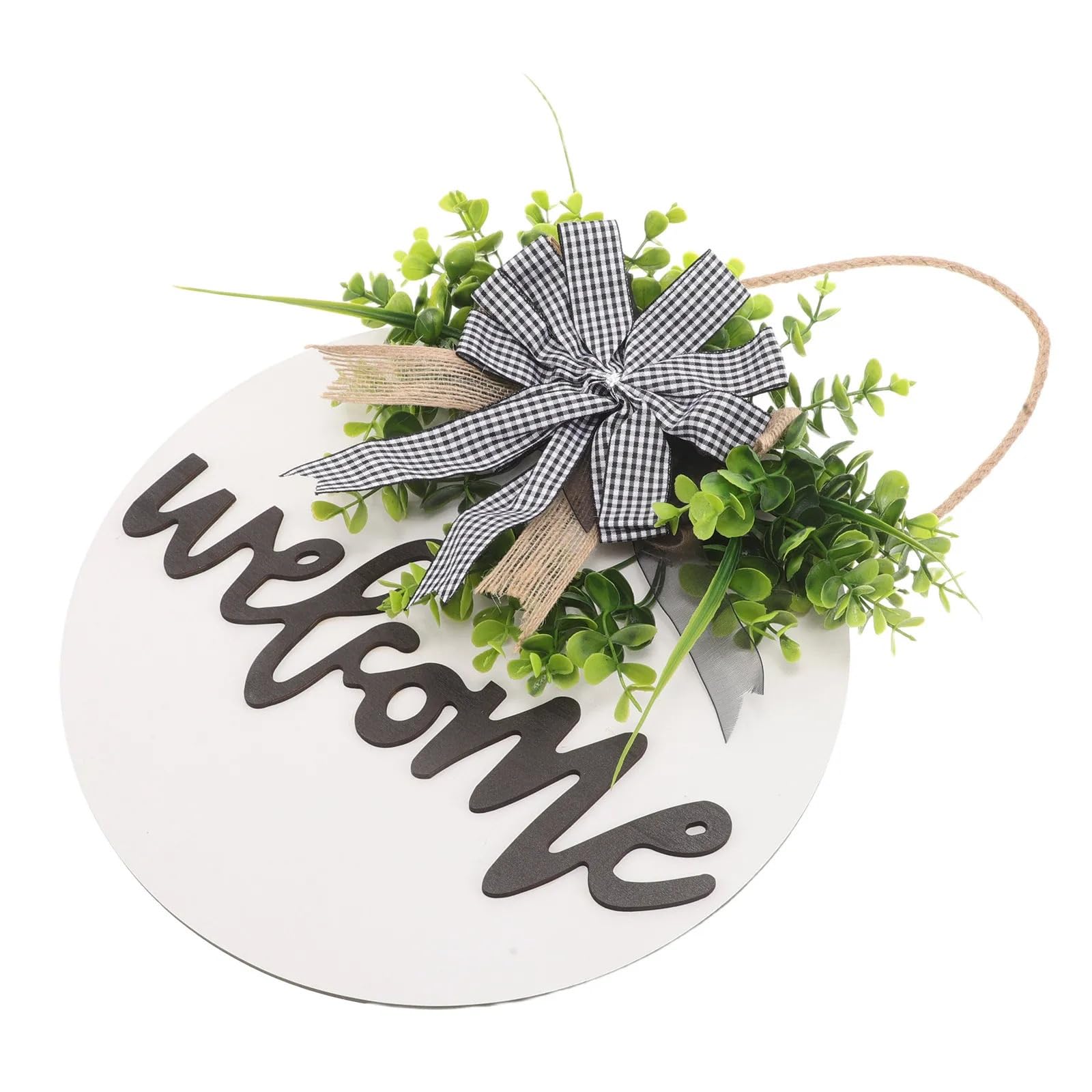 Welcome Sign Indoor Wall Decor 30Cm Round Wooden Welcome Sign Front Door Decor Spring Farmhouse Wreath Wall Hanging Home 3D Floral Hanger Rustic Bow