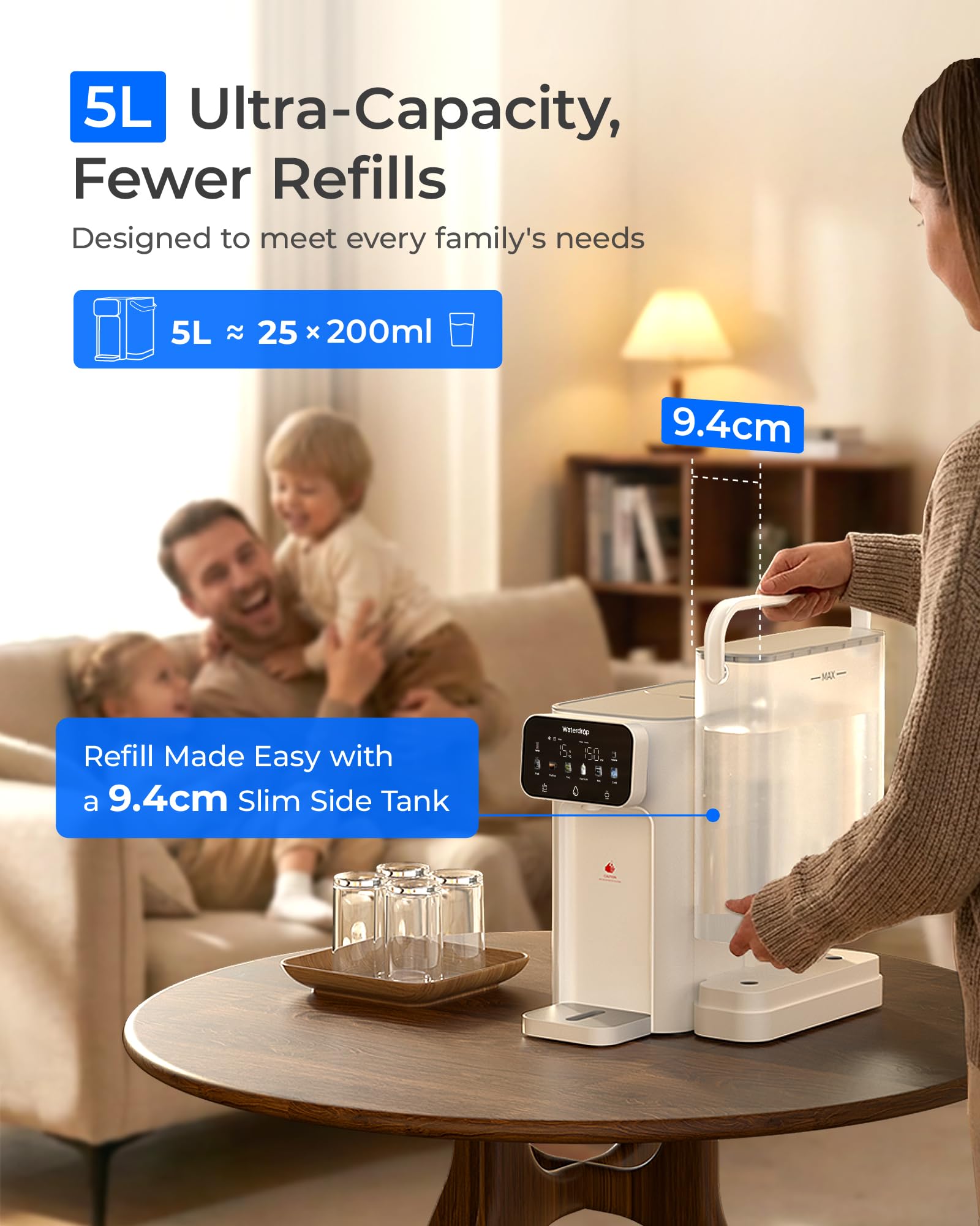 Waterdrop CT01 Natychmiastowy dozownik gorącej i zimnej filtrowanej wody, redukuje TDS, kamień wapienny, chlor, zachowuje główne minerały, 8-stopniowa filtracja ze sterylizacją UV, różne ustawienia