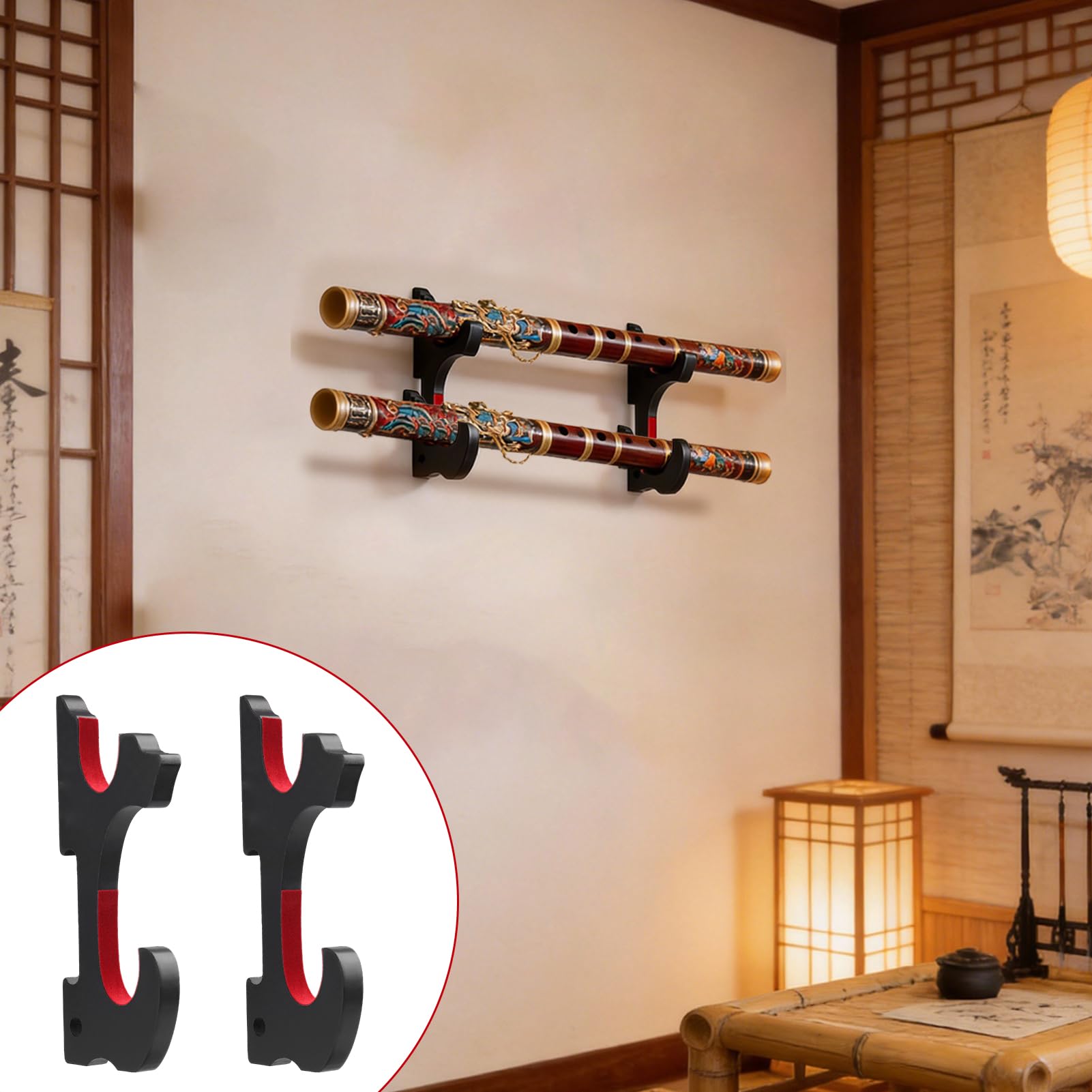 2 soporte katana pared de madera con ganchos acolchados ajustables, Soporte espada pared universal para katana real acero afilada wakizashi, tanto y sable cosplay, soporte de pared para espada samurái - 3