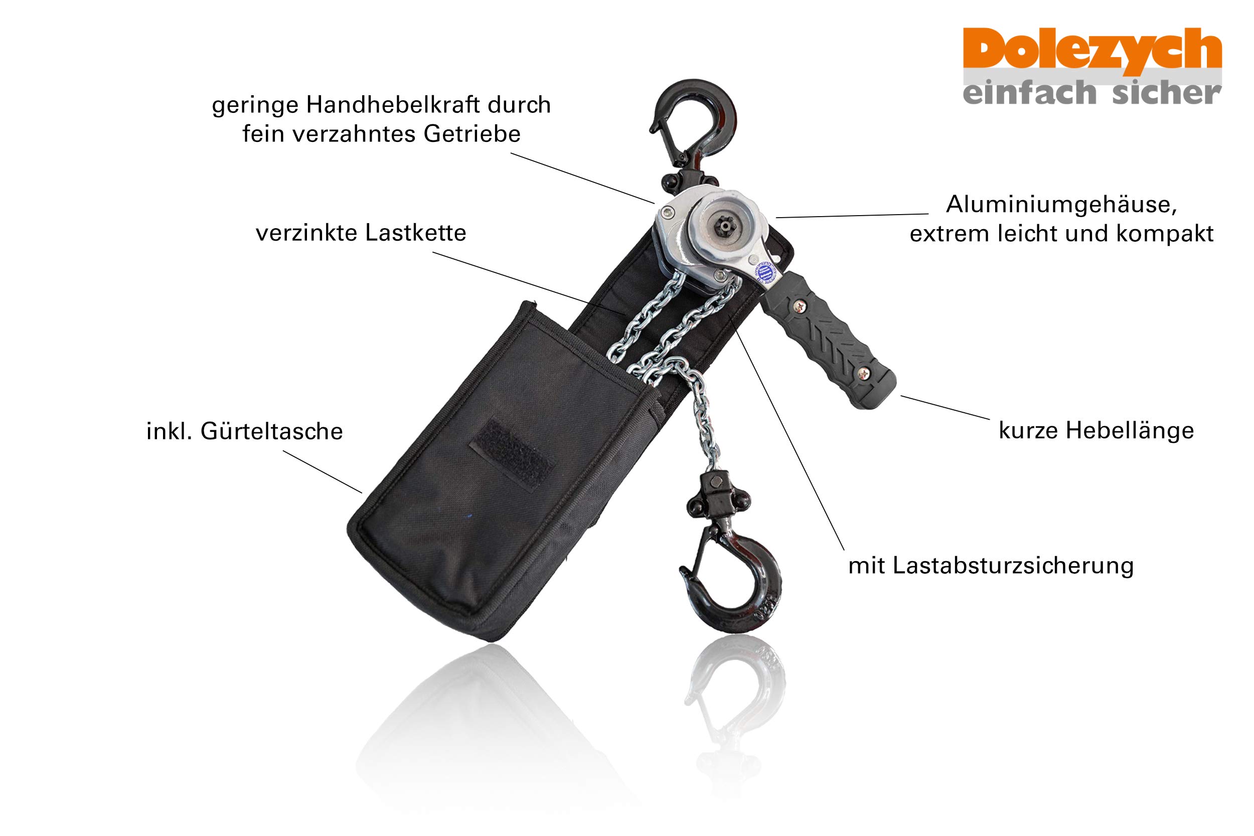 Dolezych Black Series - Mini palanca de carraca (conforme a la norma EN 13157, capacidad de carga de 250 kg, 1,5 m)