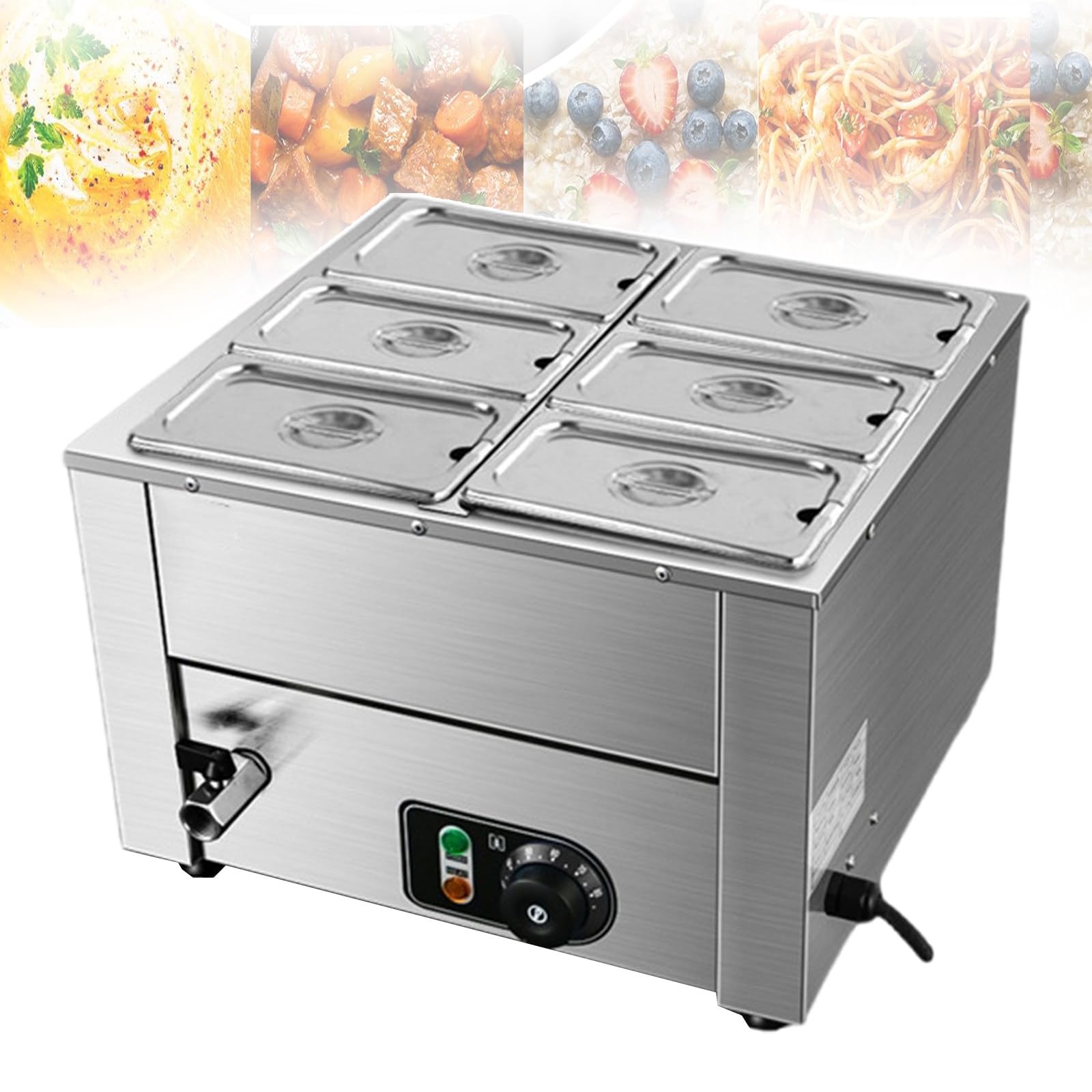Server elettrico da buffet con scaldavivande e coperchi staccabili per riscaldare alimenti di grande capacità e temperare il cioccolato