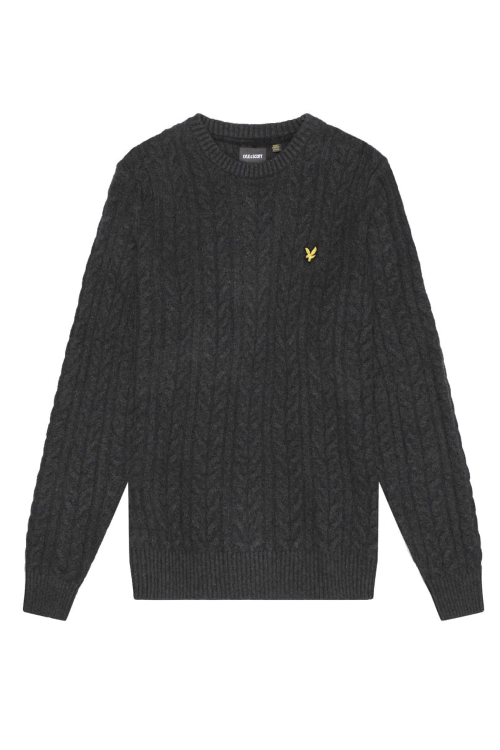Lyle & Scott Herren Strickpullover mit Zopfmusteraus Einer Mischung aus Baumwollmischung, Rundhalsausschnitt, warm und bequem,grau, L