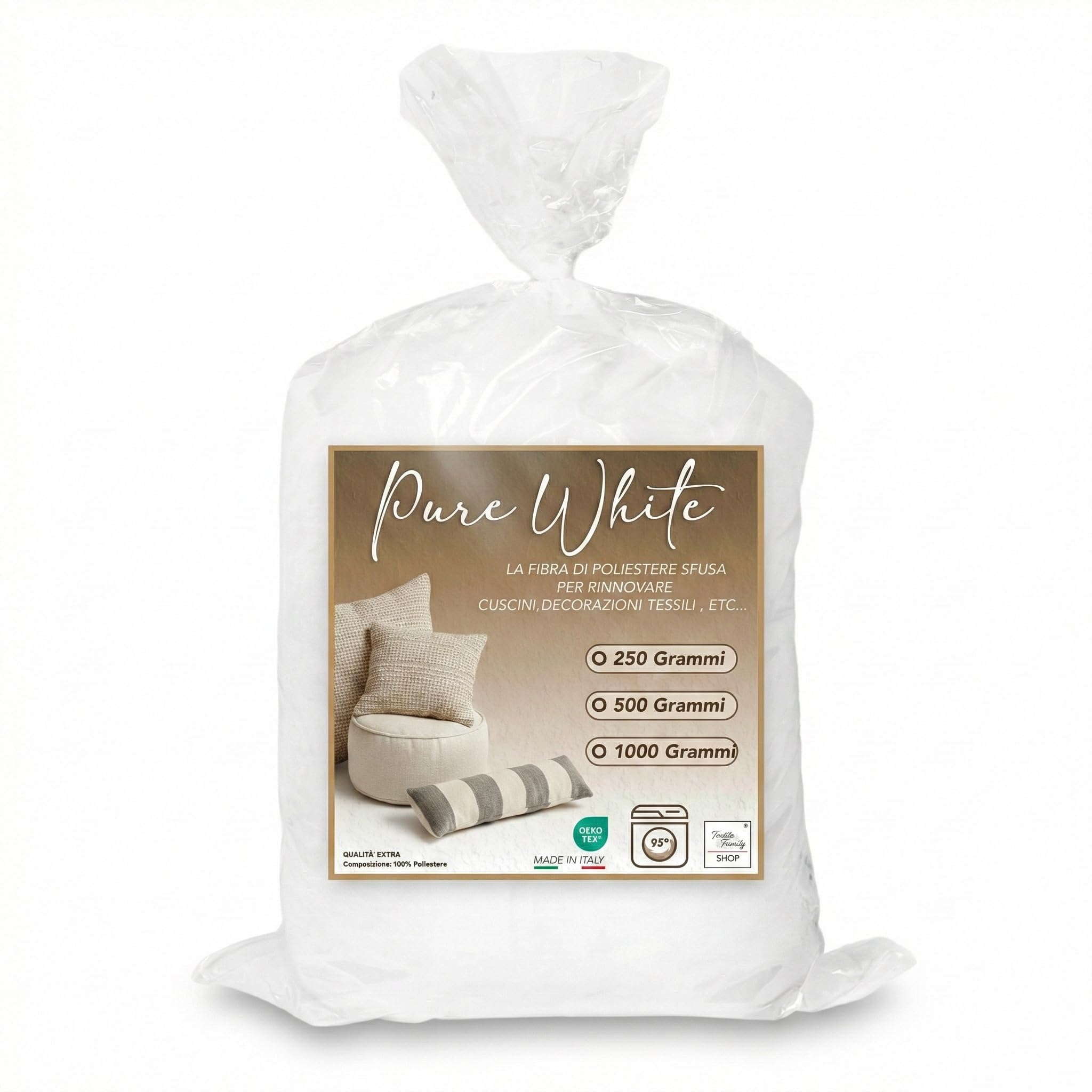 Tex family Ovatta Fioccata Imbottitura Cuscini - Anallergica Antiacaro - Lavabile 95° - Made in Italy | Poliestere 1000 Grammi
