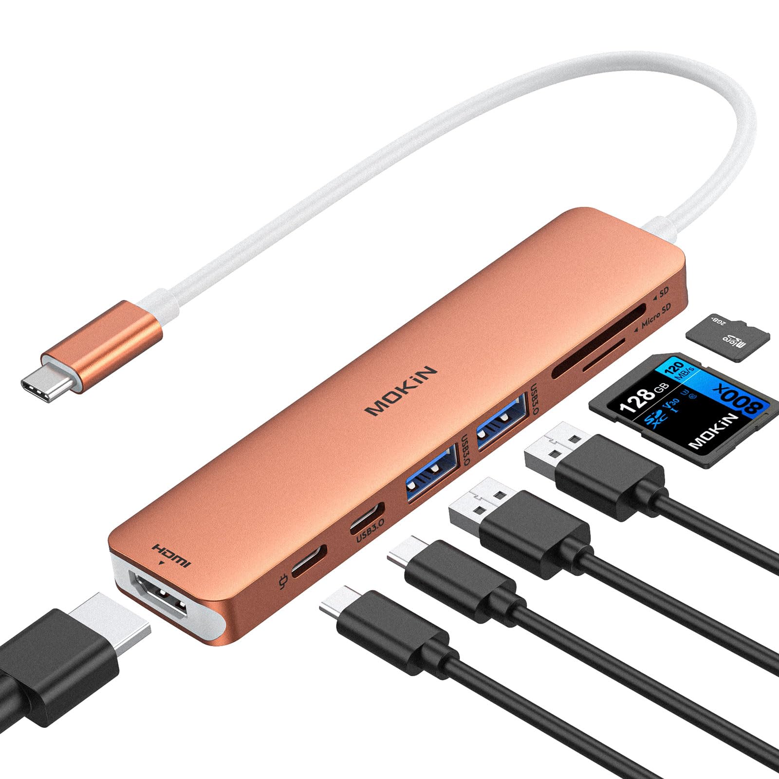 USB C Hub HDMI Adapter for MacBook Pro/Air, MOKiN 7 in 1 USB C Dongle with HDMI, SD/TF Card Reader, USB C Data Port,100W PD, and 2 USB 3.0 Compatible for MacBook Pro/Air, Dell XPS, Lenovo Thinkpad.