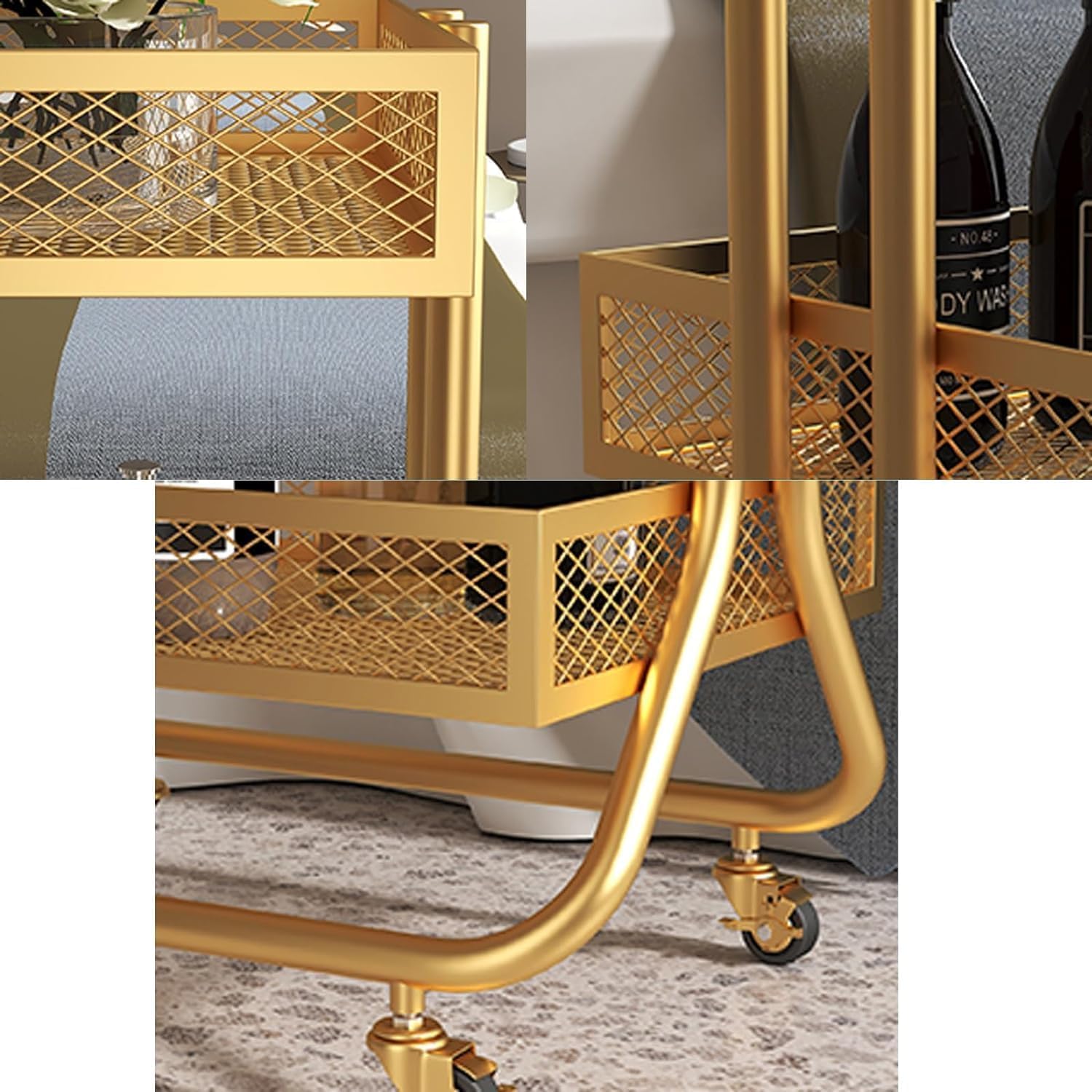 Carrello for Salone Carrello for Salone a 3 Livelli Carrello for Ferro Carrello con guardavia rialzata Carrello for Salone con rotelle Carrello for Salone(Gold)