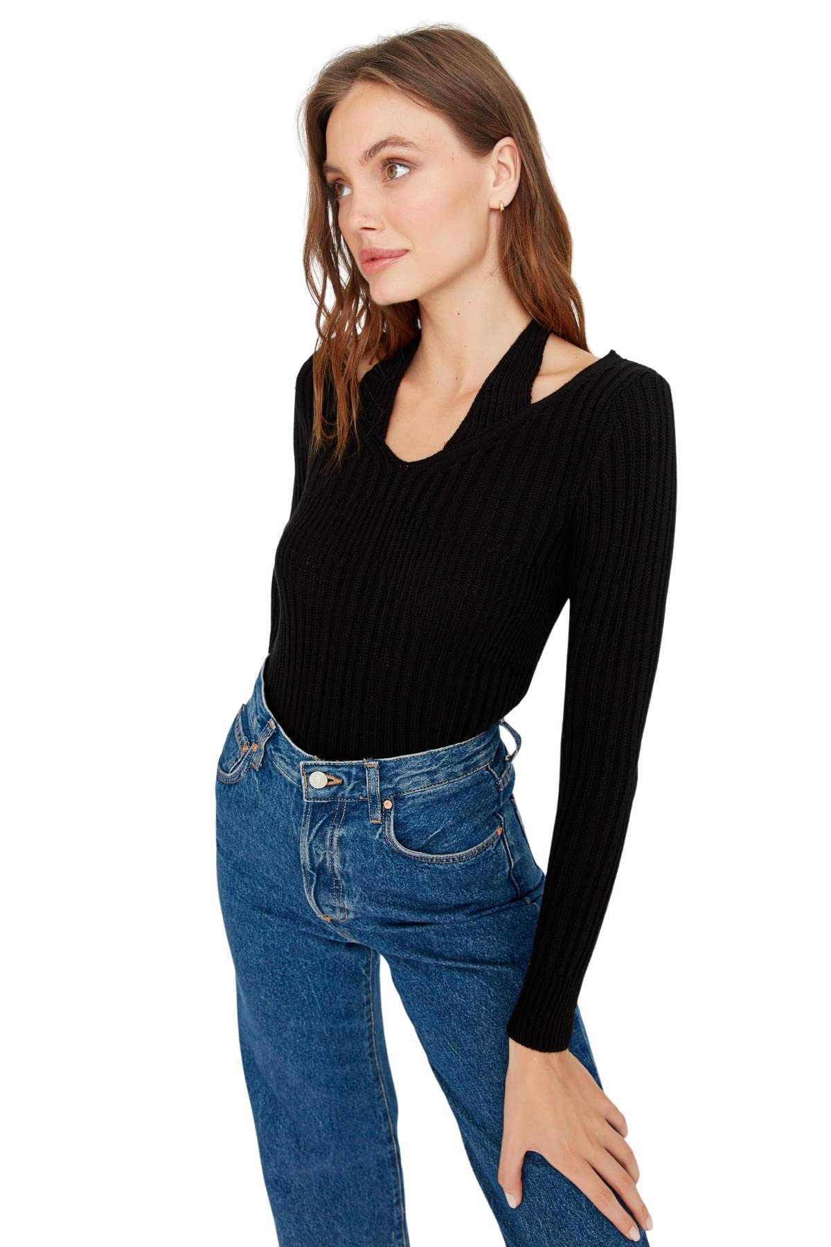 Trendyol FeMan Regular fit Basic Crew Neck Knitwear Sweater Black