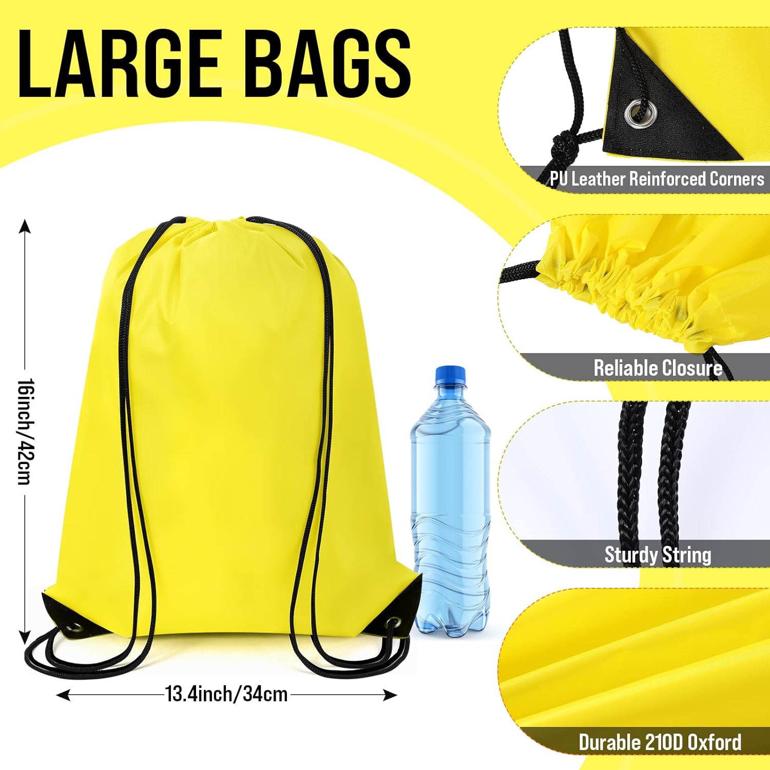 100 Pieces Drawstring Backpack Bags Bulk Back Sack String Bags Cinch Storage Bags for Gym School Travel DIY Gifts (Yellow)