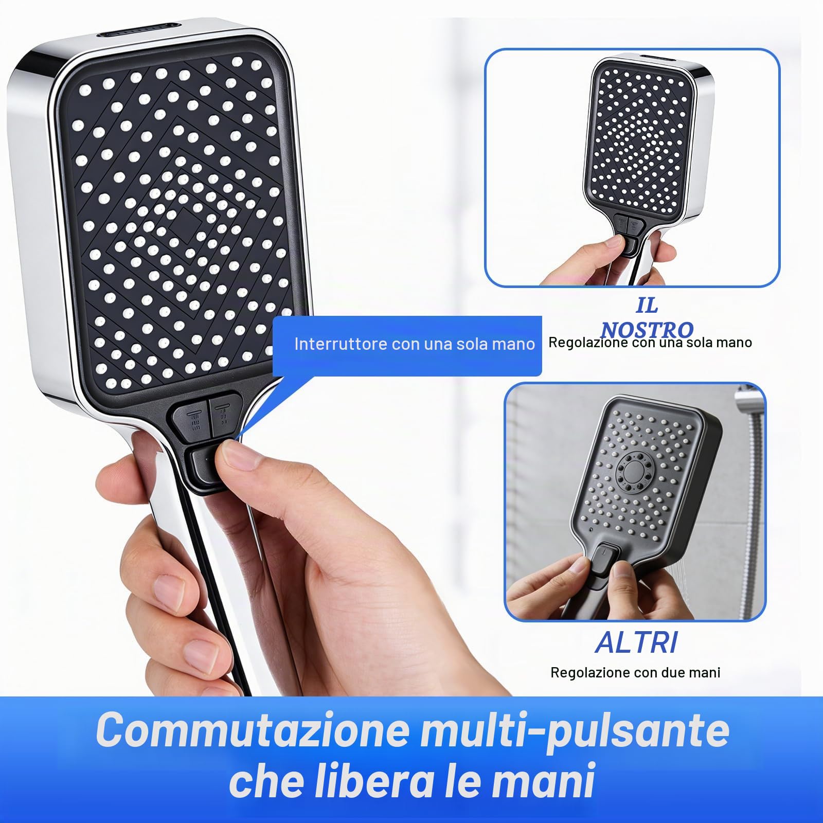 Soffione Doccia Anticalcare, Doccino per Doccia Alta Pressione, 4 Funzioni Getto, Telefono Doccia Universale Con Tubo Doccia 2m, Facile Da Installare