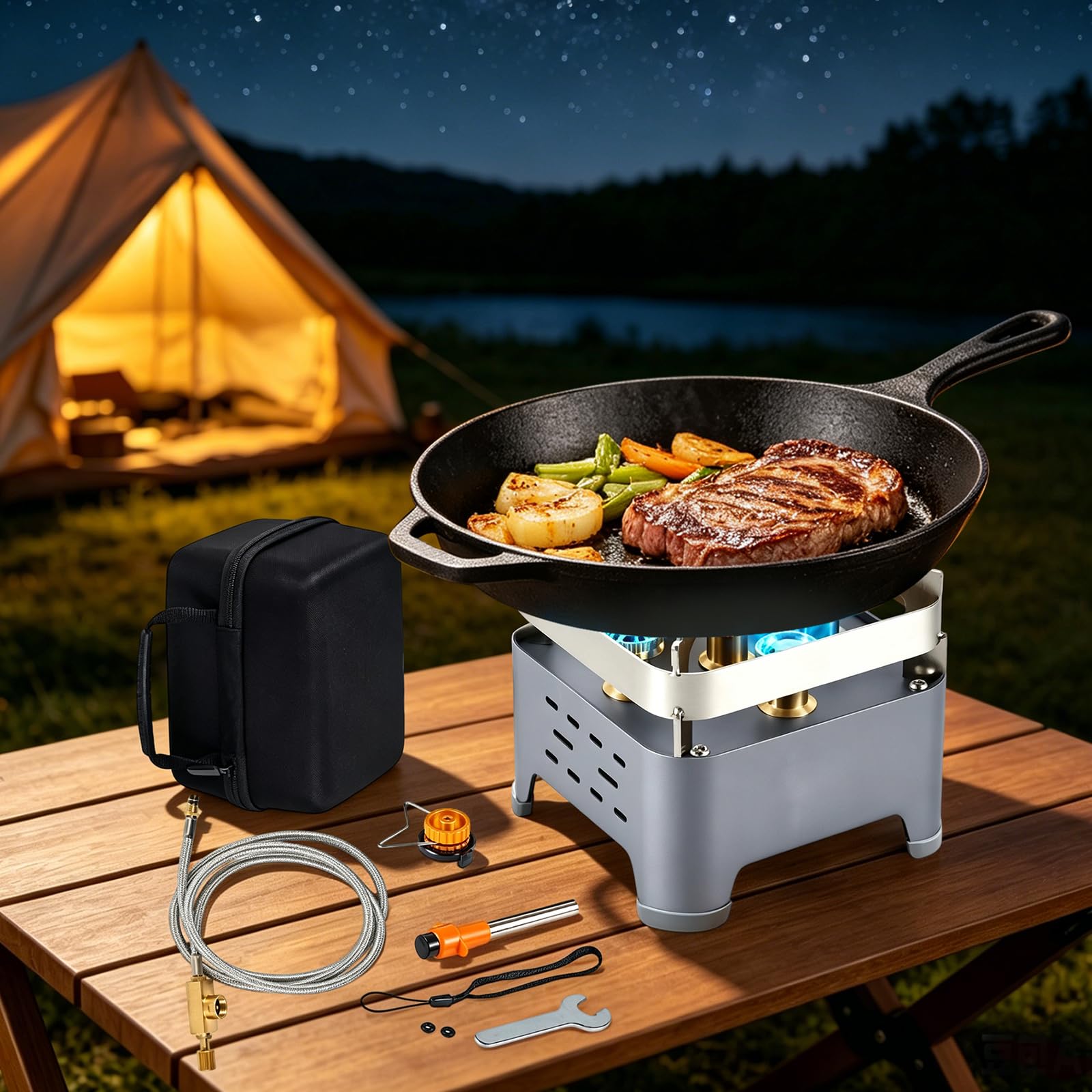 Batterie de cuisine d'extérieur à 5 brûleurs - Réchaud portable - 13,5 x