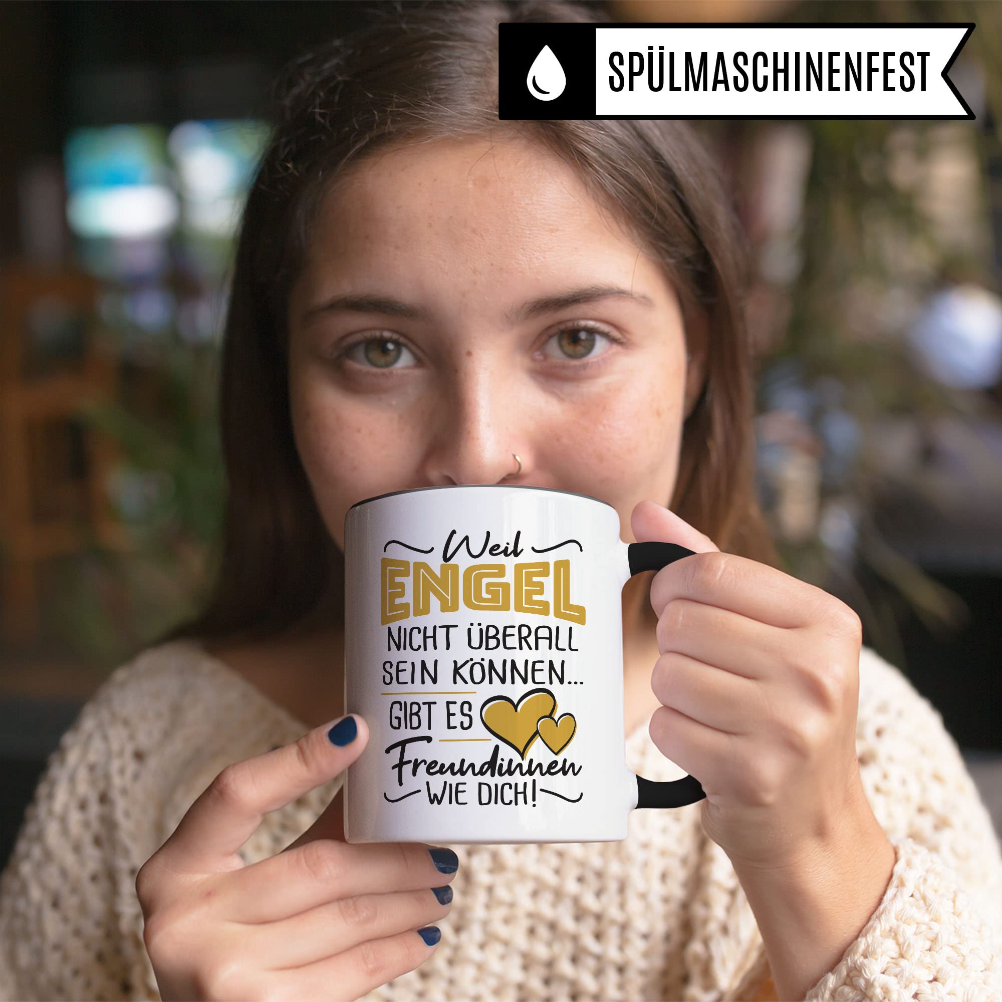 Motivtasse 'Weil Engel Nicht überall Sein Können...' – 300 Ml, Schwarzer Henkel, Spülmaschinenfest & Mikrowellengeeignet