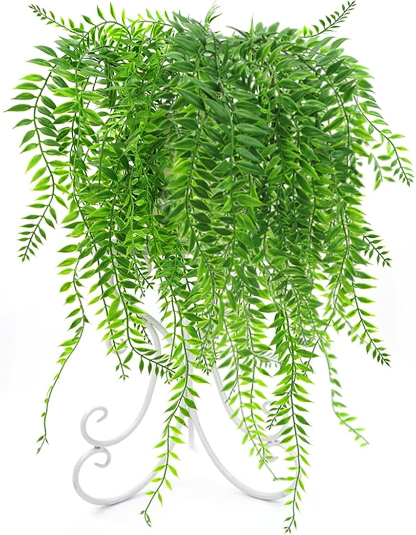 Fake Weeping Willow, Artificial Hanging Plants Plastic Greenery Leaves Plant Faux Vine Hanging Vines Ivy Garland for Home Indoor Outdoor Face Wall Decoration Garden Basket Wedding Party Decor - 4 Pcs