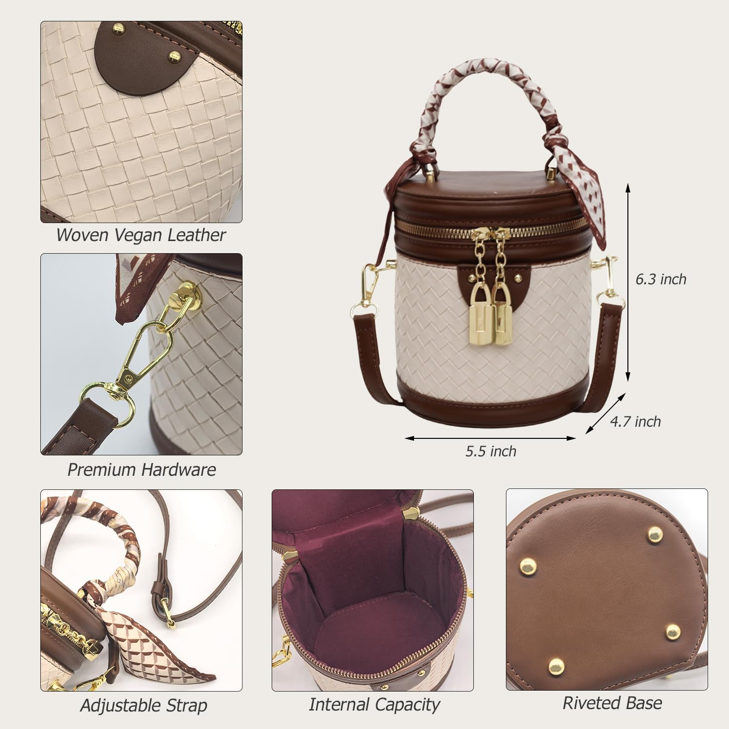 Mini Bucket Crossbody Bags for Women Vegan Leather Small Round Shoulder Round Handle Handbag Purses - Image 4