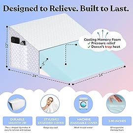 Sleepnitez 12 Bed Wedge Pillow for Sleeping After Surgery, Back Support, Leg Elevation, GERD Acid Reflux, Neck Pain Relief, Sleep Apnea, Snoring, Cooling 3.0 Memory Foam Top Triangle Incline Wedge