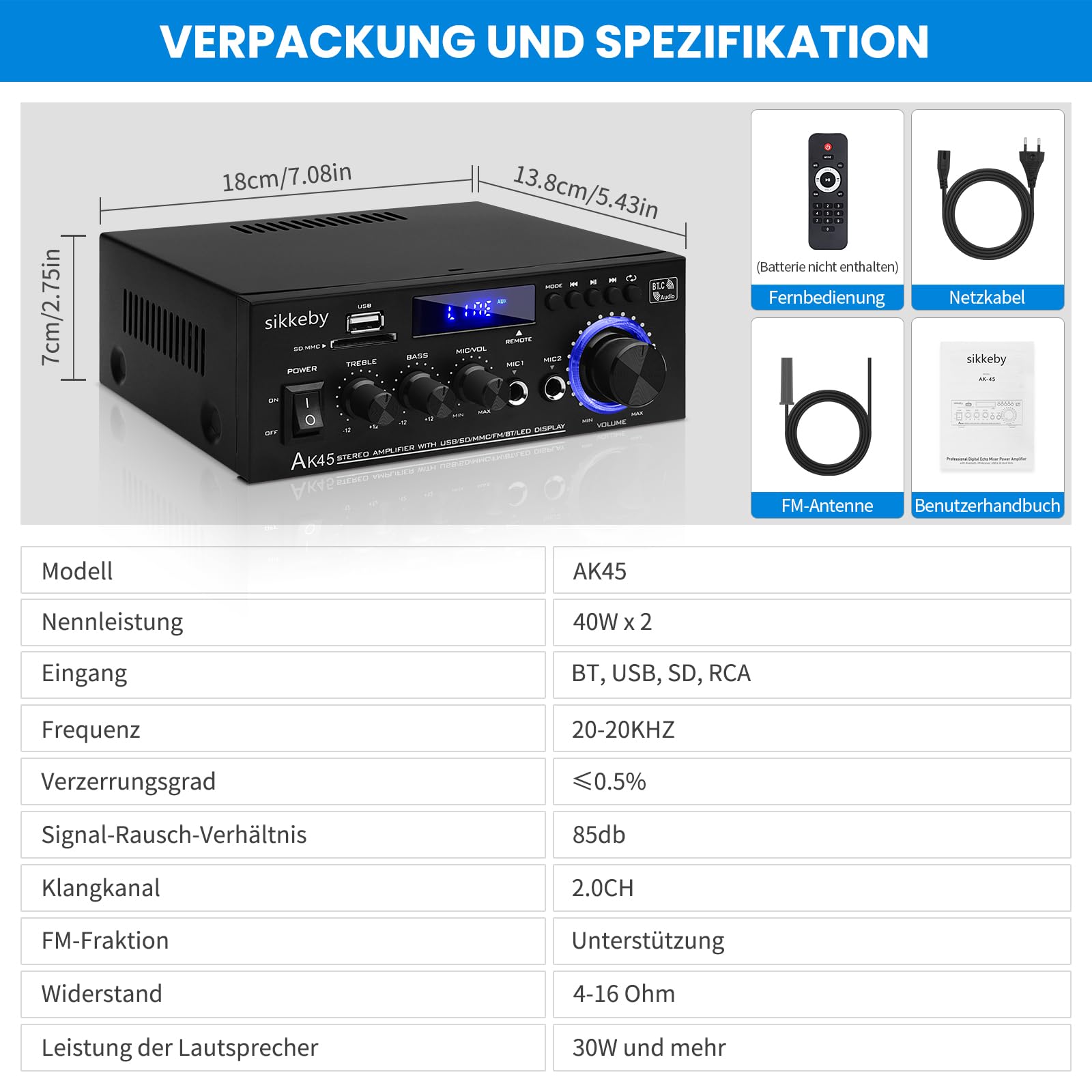HIFI-Amplificateur,600W Mini récepteur amplificateur audio stéréo Bluetooth,AK45 2-canaux numérique amplificateur audio 12V/220v avec Radio FM,entrée de carte SD/USB pour la maison ou la voiture