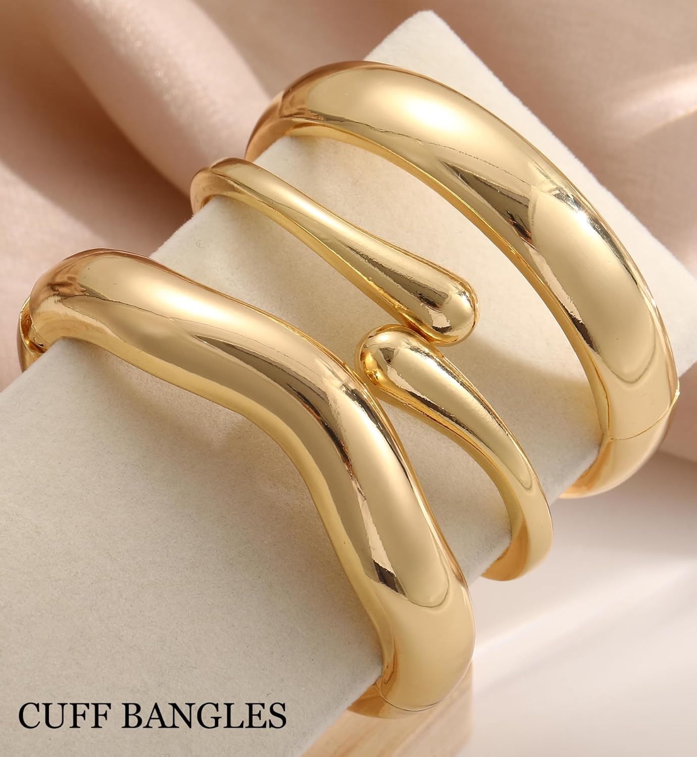 Chunky Gold Bangle Bracelets for Women, 14k Gold Plated Dainty Cuff Stackable Bangles Sets, Trendy Bracelet Stack Fashion Jewelry Gifts - Image 5