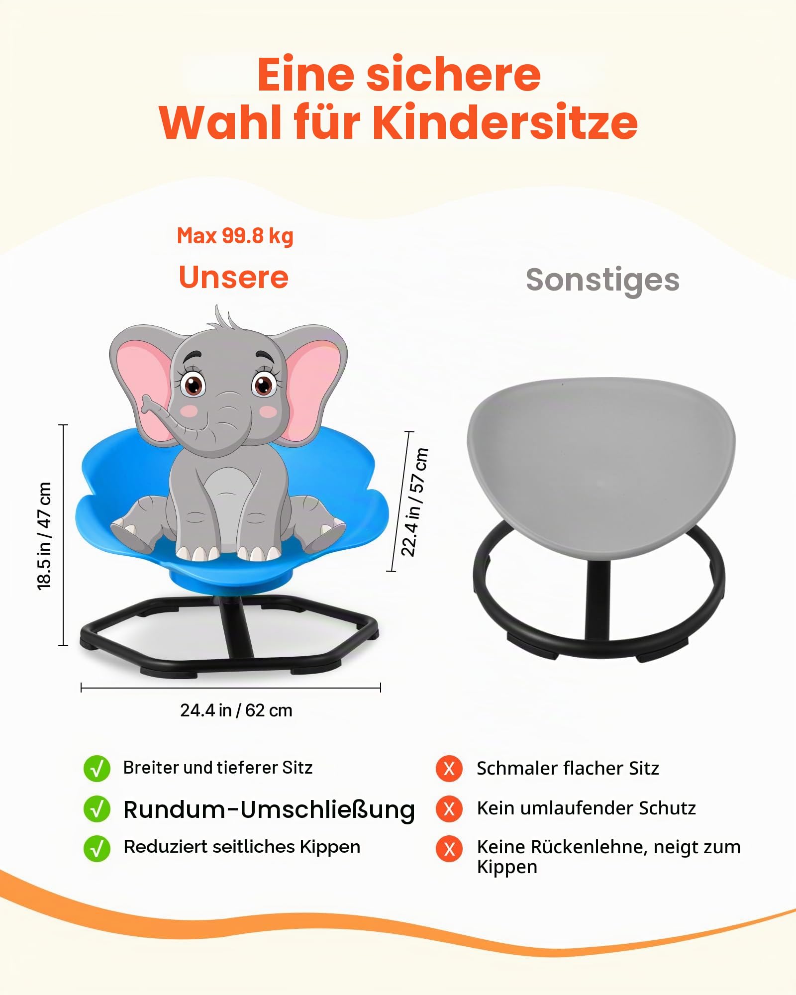 VEVOR Kinderdrehstuhl sensorischer Drehstuhl zylinderförmig, 100 kg Tragkraft, sensorisches Spielzeug mit Rutschfester Metallfuß, zur Förderung von Koordination Gleichgewicht Konzentration, Blau