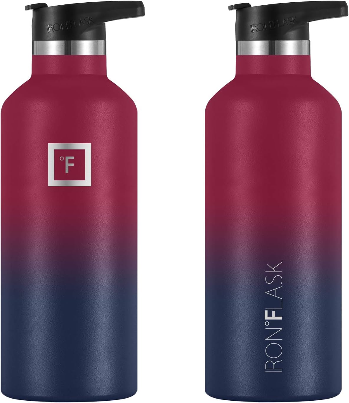 IRON FLASK Sports Water Bottle - 32 Oz - 3 Lids (Narrow Straw Lid) Leak Proof Vacuum Insulated Stainless Steel - Hot & Cold Double Walled Insulated Thermos, Durable Metal Canteen 32 Oz Dark Rainbow