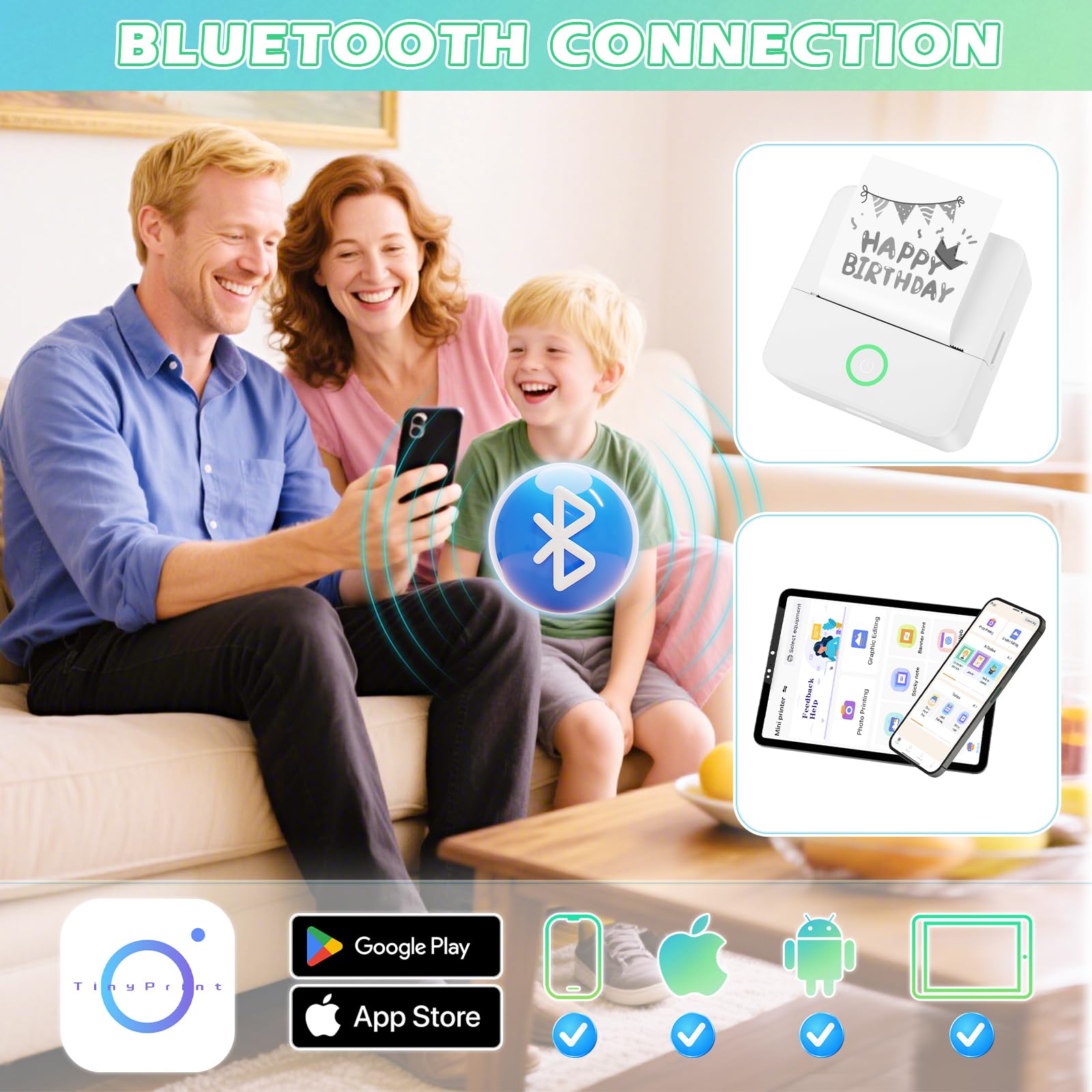 Mini Imprimante X6 Portable Photo Bluetooth pour iOS & Android avec 13 Rouleaux d'Étiquettes Autocollantes