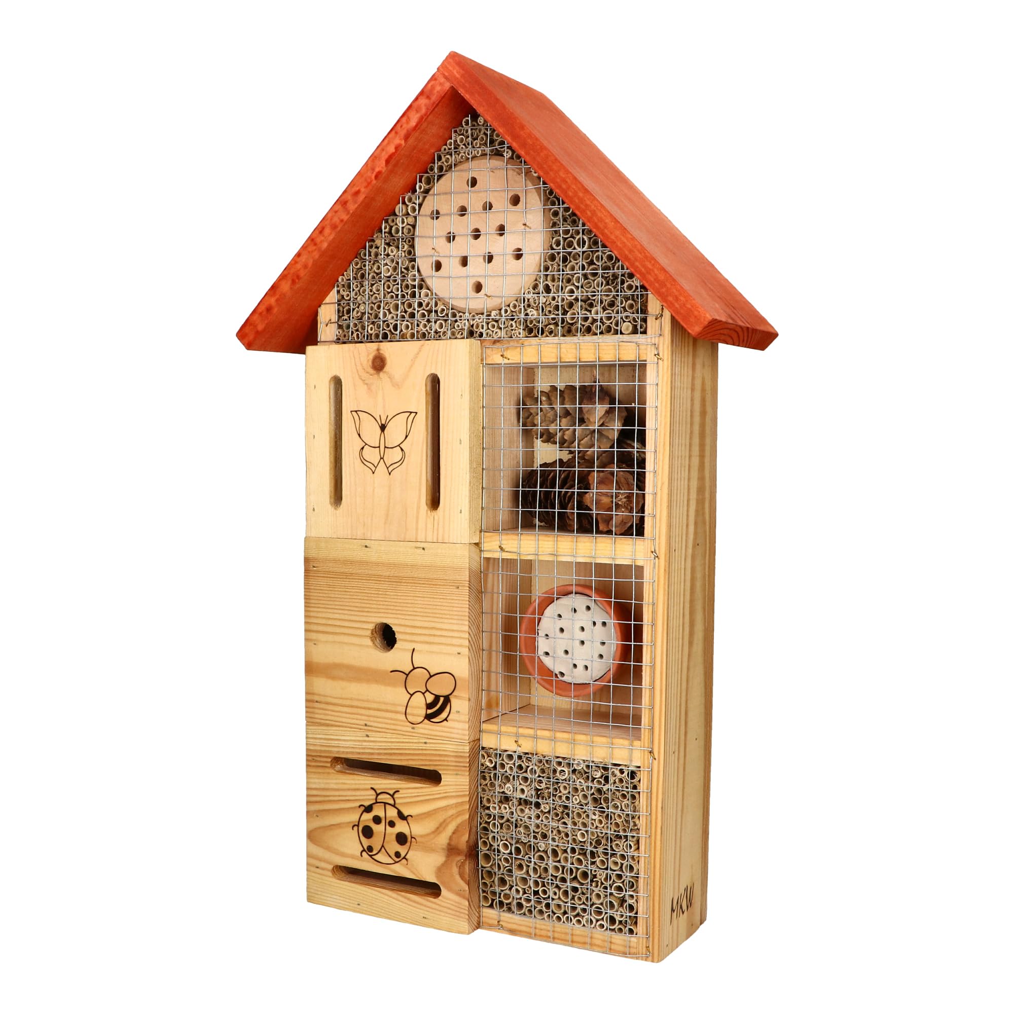 Insektenhotel - Wetterfest - Premium Insektenhotel für Nützlinge 7in1 - Insektenhaus mit Dachkonstruktion aus massivem Laub- und Nadelholz - für Wildbienen, Marienkäfer & Schmetterlinge - Nisthilfe