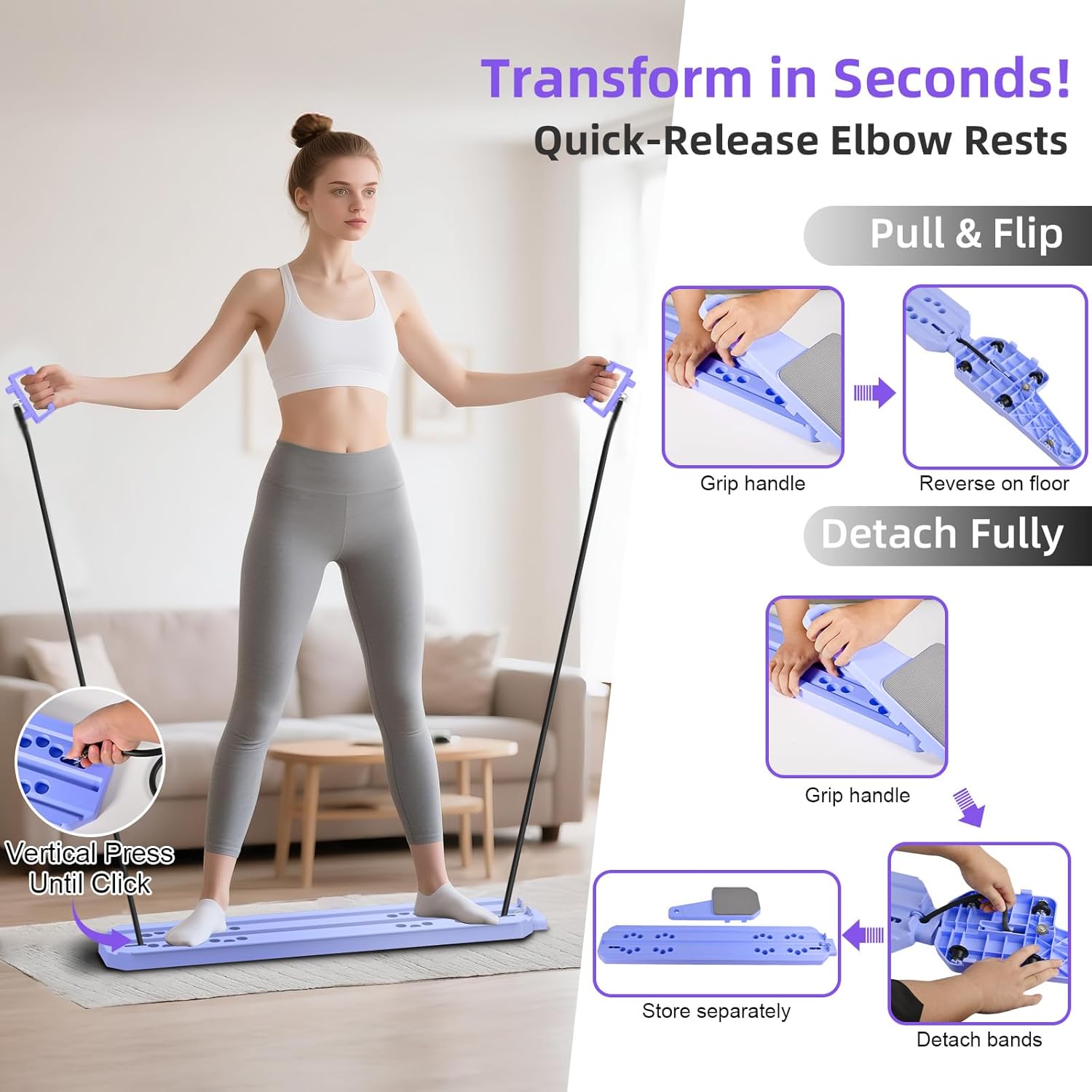 Pilates Board for Home Workout, Protable Pilates Reformer Set for Core, Balance and Strength Training, 12 in 1 Multi-Purpose Pilates Reformer Machine for Women and Men