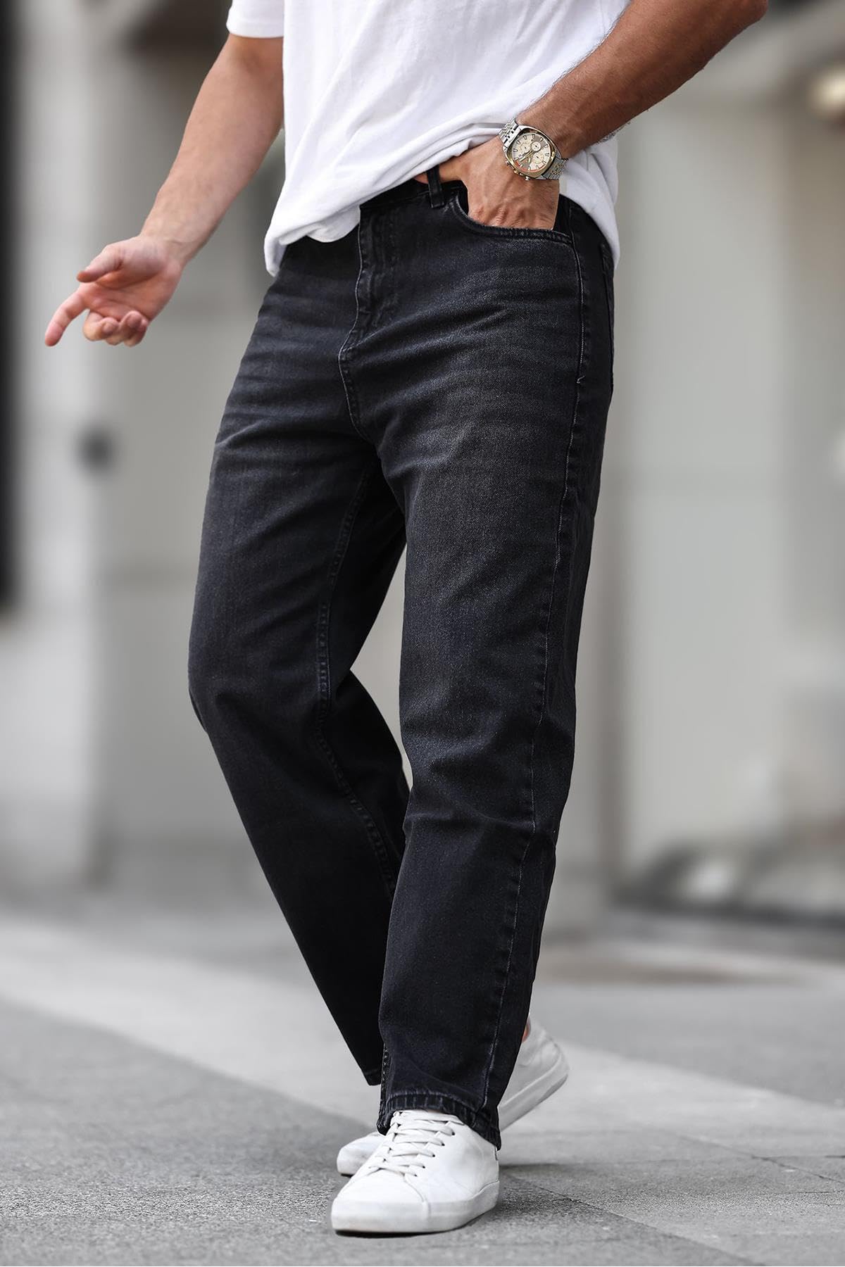 Madmext Erkek Baggy Jean, Siyah, Normal Bel, Yıkamalı, 38 Beden