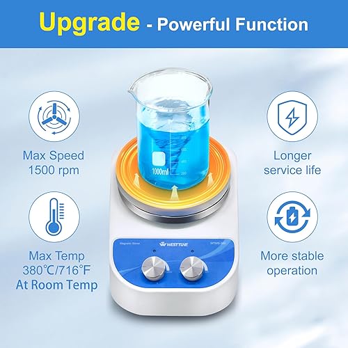 Miniatura 3 de Agitador magnético con placa caliente máxima de 716 716.0 F, agitador magnético con placa de agitación magnética de 5.5 pulgadas y mezclador de