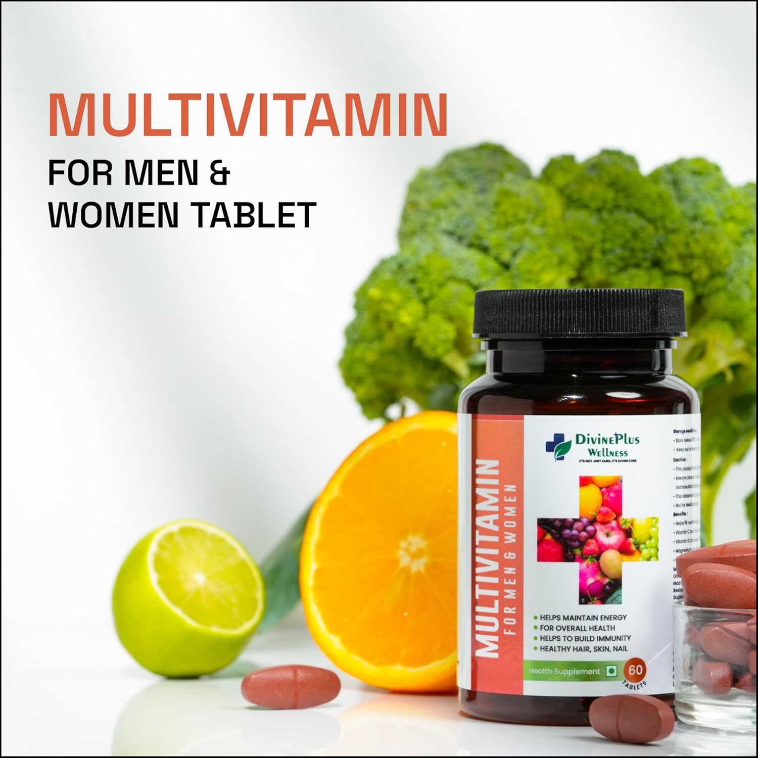 Divine Plus Wellness Multivitamin Tea Abbals || Increases stamina, immunity health || For energy, joints, skin and hair (60 tabs, (pack of 1)) Divine Plus Wellness Multivitamin Tea Abbals || Increases stamina, immunity health || For energy, joints, skin and hair (60 tabs, (pack of 1))