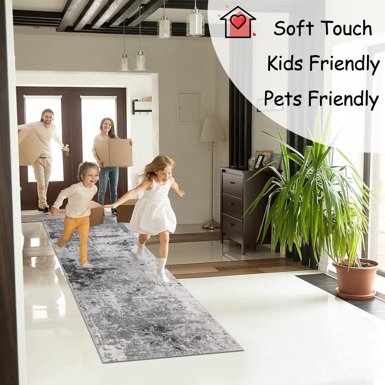 Cekene Carpet Runners for Hallways Non-slip Grey 65x180cm Washable Kitchen Rug Distressed Hallway Runner Mat Low Pile Floor Carpet for Entrance Bathroom Laundry Bedroom - Image 2