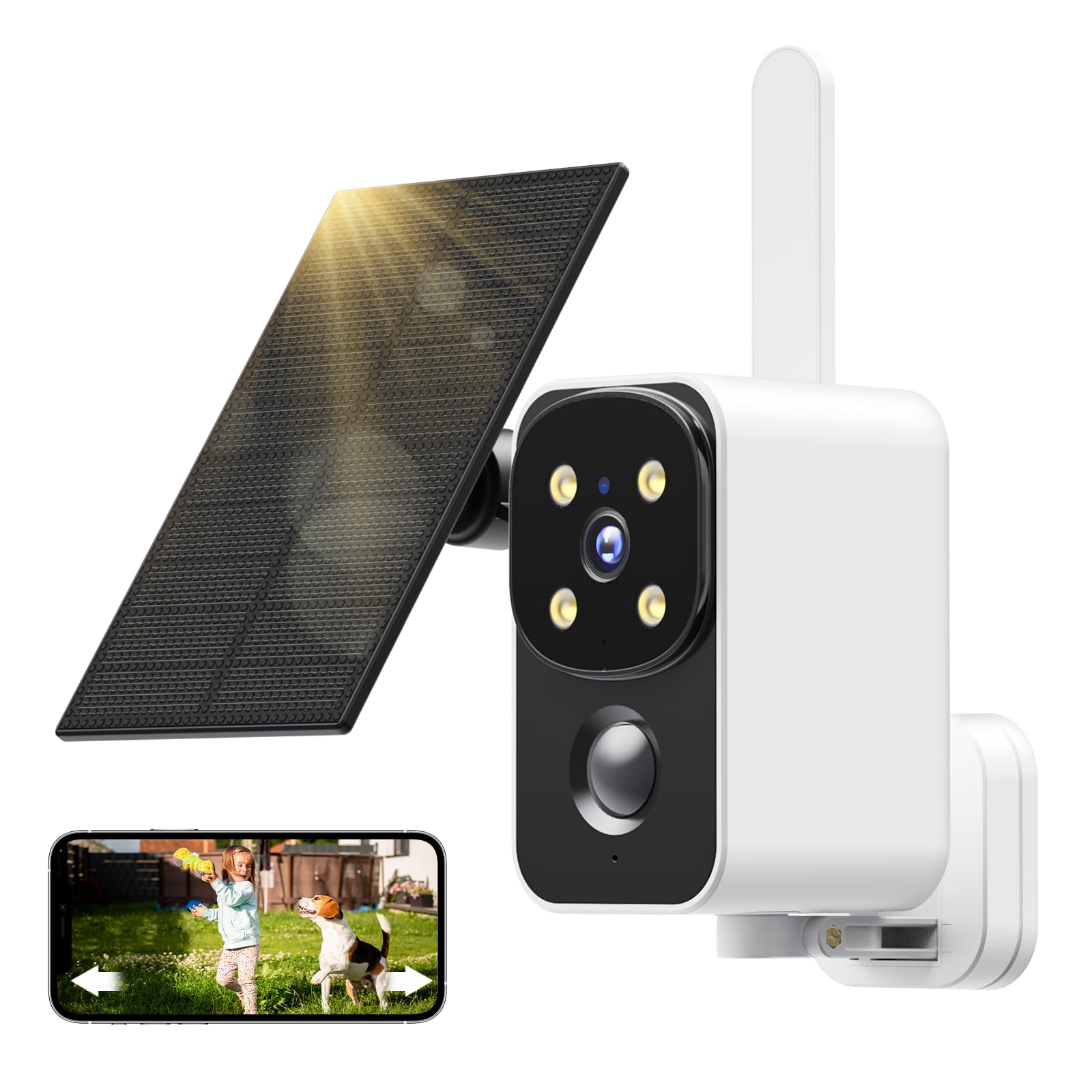 Telecamera WiFi PESAIR 2K A Pannello Solare – Rotazione 180°, Rilevamento PIR, Audio Bidirezionale, IP65