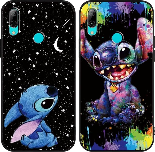 Omyzo [2 pieces] Phone Case for Huawei P smart 2019 6,21",Cute Cartoon Character Fun Unique Kawaii Anime Pattern Shockproof Hard TPU Bumper Protective Balck Cover Black