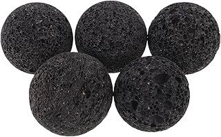 VICASKY Vulkangestein Saunasteine Schwarz 4cm - 5 Stück Natürliche Saunaofensteine für Innen & Außenbereich, Heißluftsauna, Dampfaufguss, Ofenersatzsteine (Premium Qualität, Runde Form)