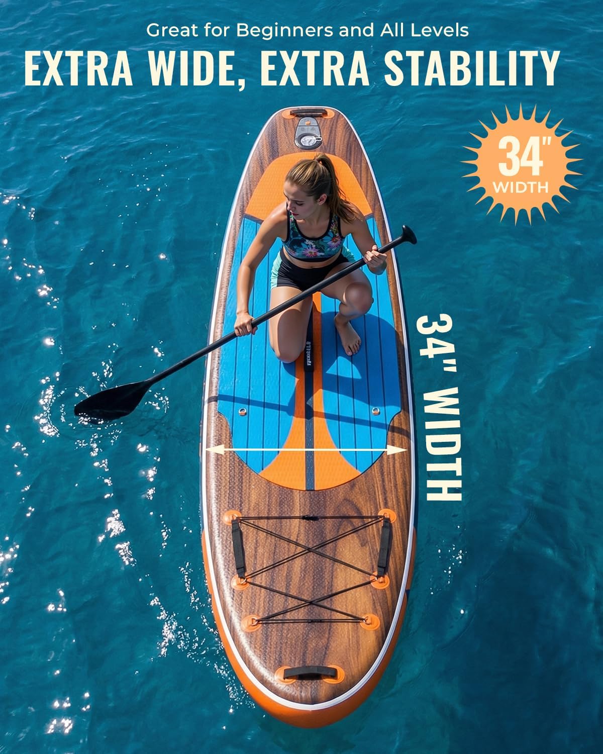 11' x 34" Inflatable Paddle Board for Adults Youth | Extra Wide SUP with Non-Slip Deck, Removable Seat | Stable for 2-3 People, Family Water Sports, Includes Premium Accessories