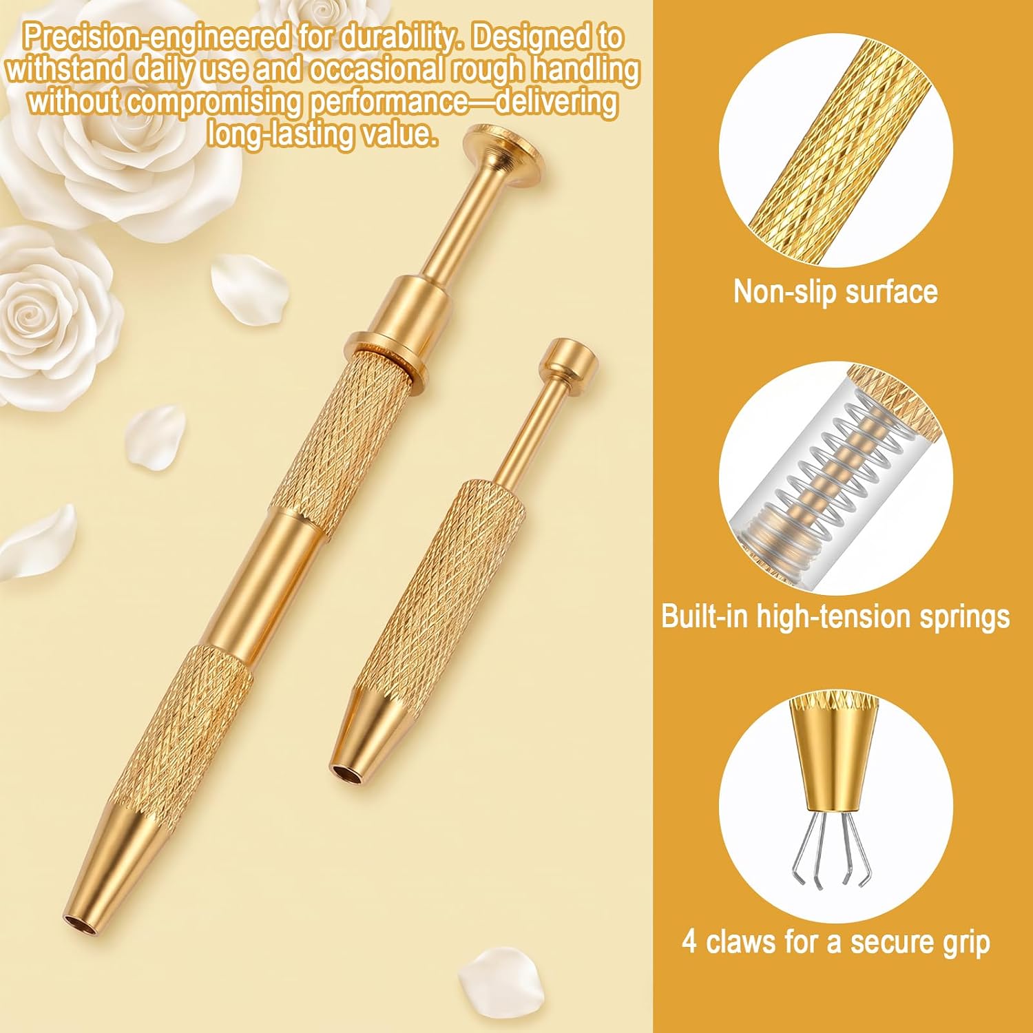 2-Piece Piercing Ball Grabber Set, Gold Stainless Steel Anti-Slip Ball Grabber Piercing, Ergonomic 4-Claw Taper Grabbers For Ear Nose Lip Septum Belly Piercings